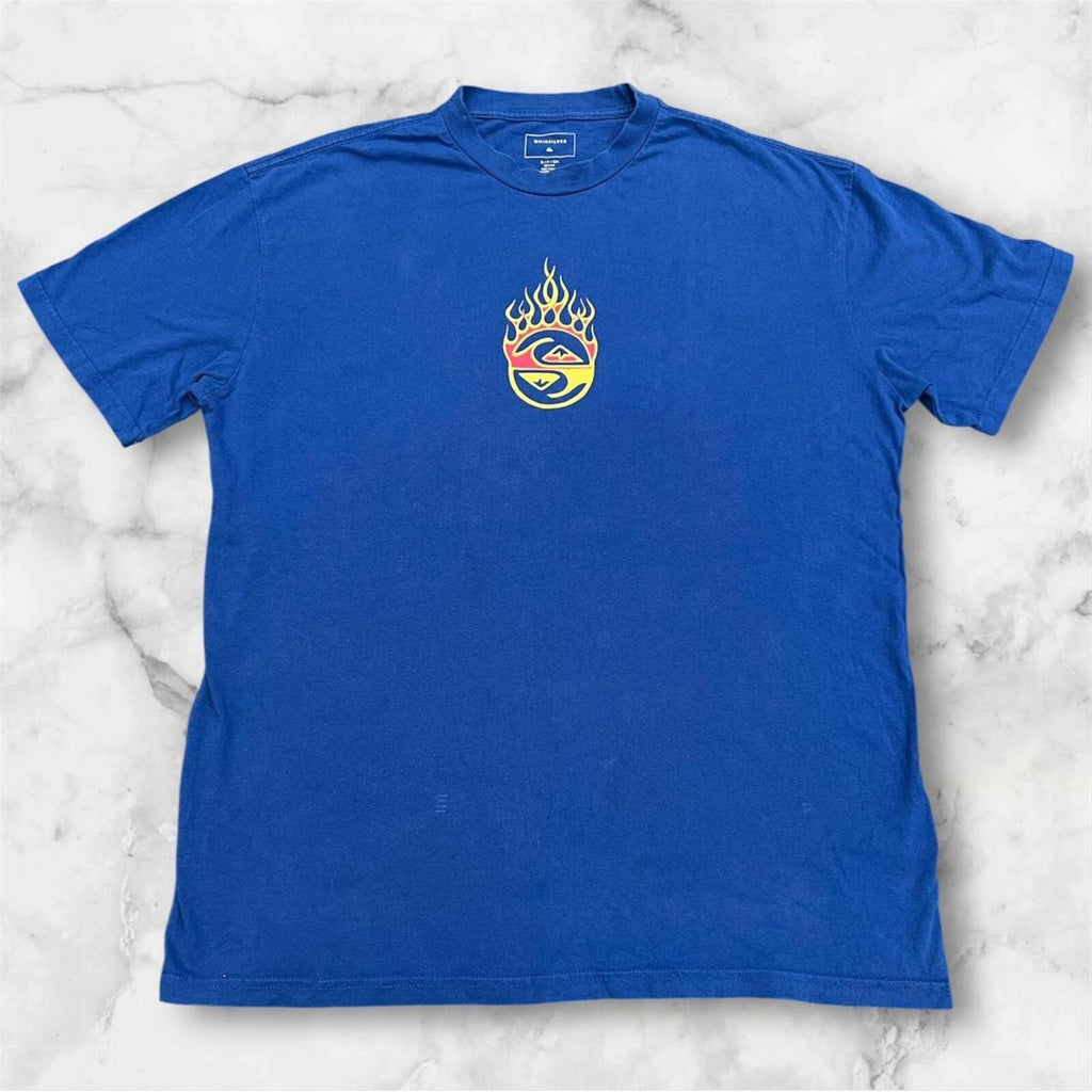 Vintage Quiksilver Surf Blue Flame Ying & Yang Style Logo Y2K Men's Size Small (Fits Medium)