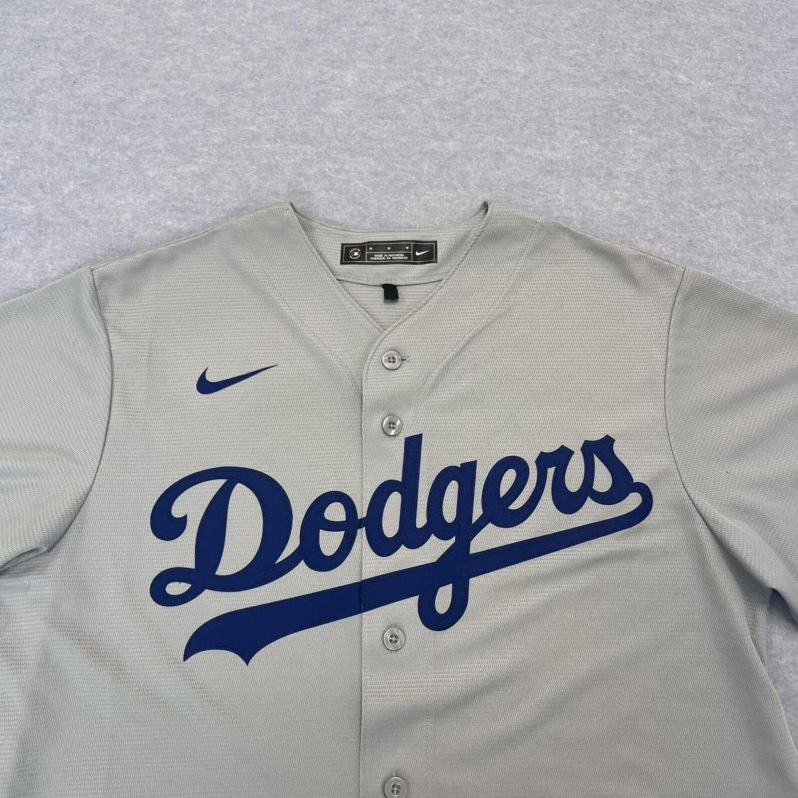 2021 Nike MLB Los Angeles Dodgers Grey Replica Player Button Up Away Jersey Men’s Medium