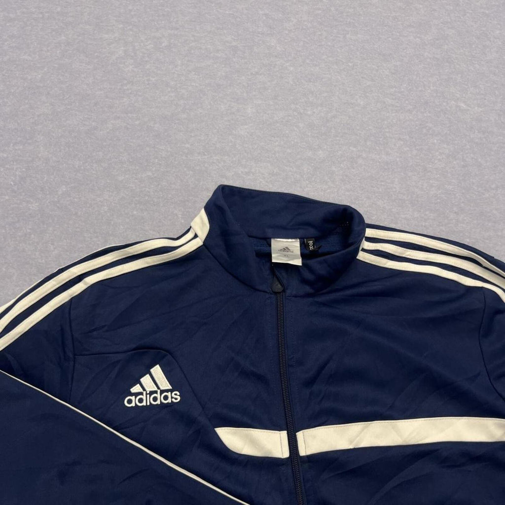 Vintage Adidas Climacool Men's Navy Blue & White Stripe Full Zip Track Jacket Y2K Streetwear XL