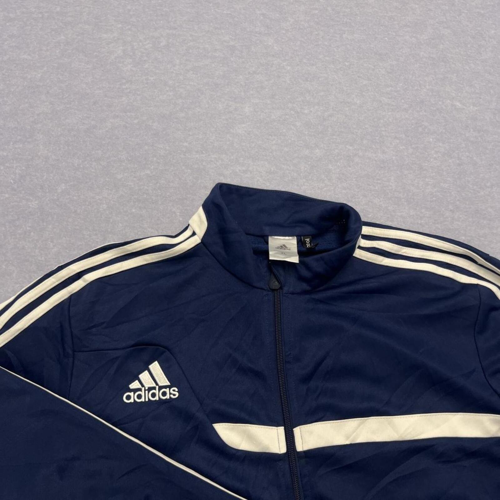 Vintage Adidas Climacool Men's Navy Blue & White Stripe Full Zip Track Jacket Y2K Streetwear XL