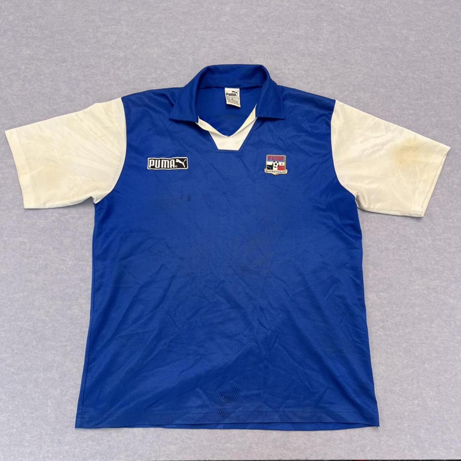 Vintage 1990’s Puma Soccer / Football Patch Jersey Blue & White Men's Medium