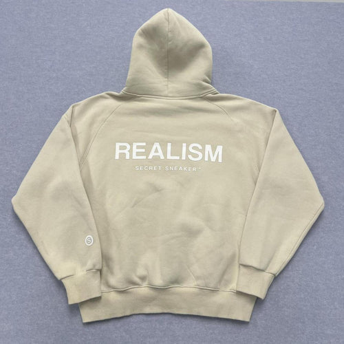 AUTHENTIC Realism Secret Sneaker Oversized Hoodie Cream Beige Streetwear Men's Large