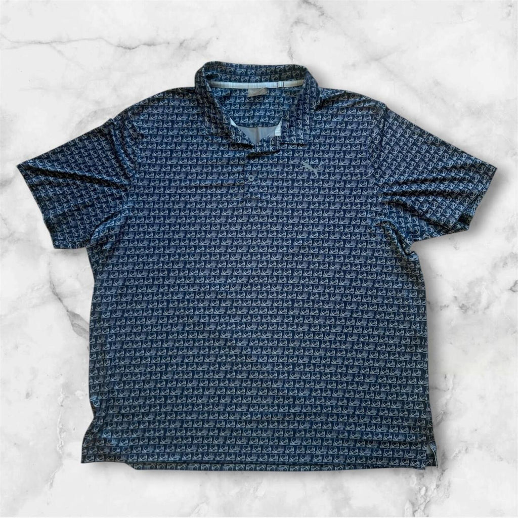 PUMA Golf Men’s Navy All Over Print Golf Cart Sports Polo Shirt Size XXL
