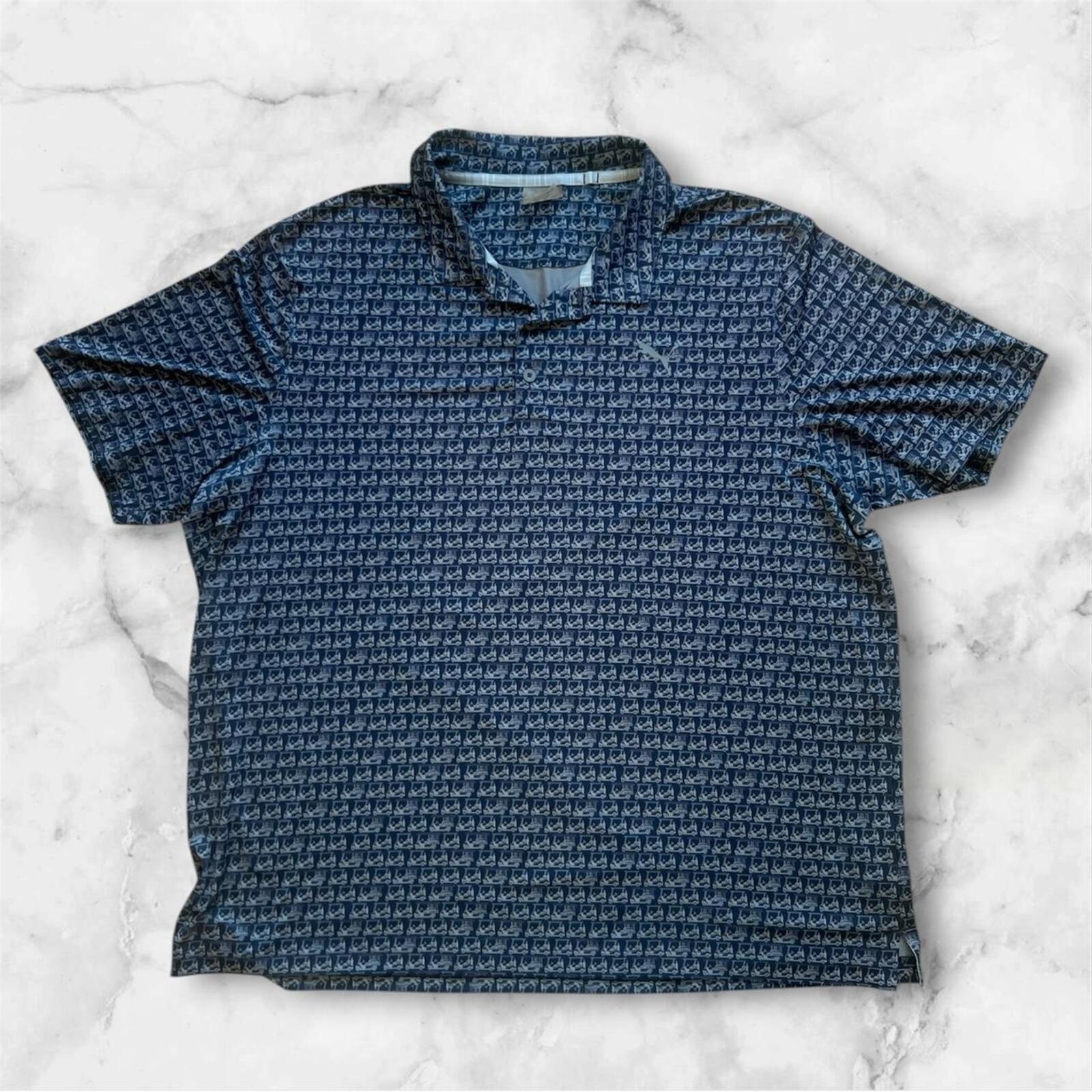 PUMA Golf Men’s Navy All Over Print Golf Cart Sports Polo Shirt Size XXL