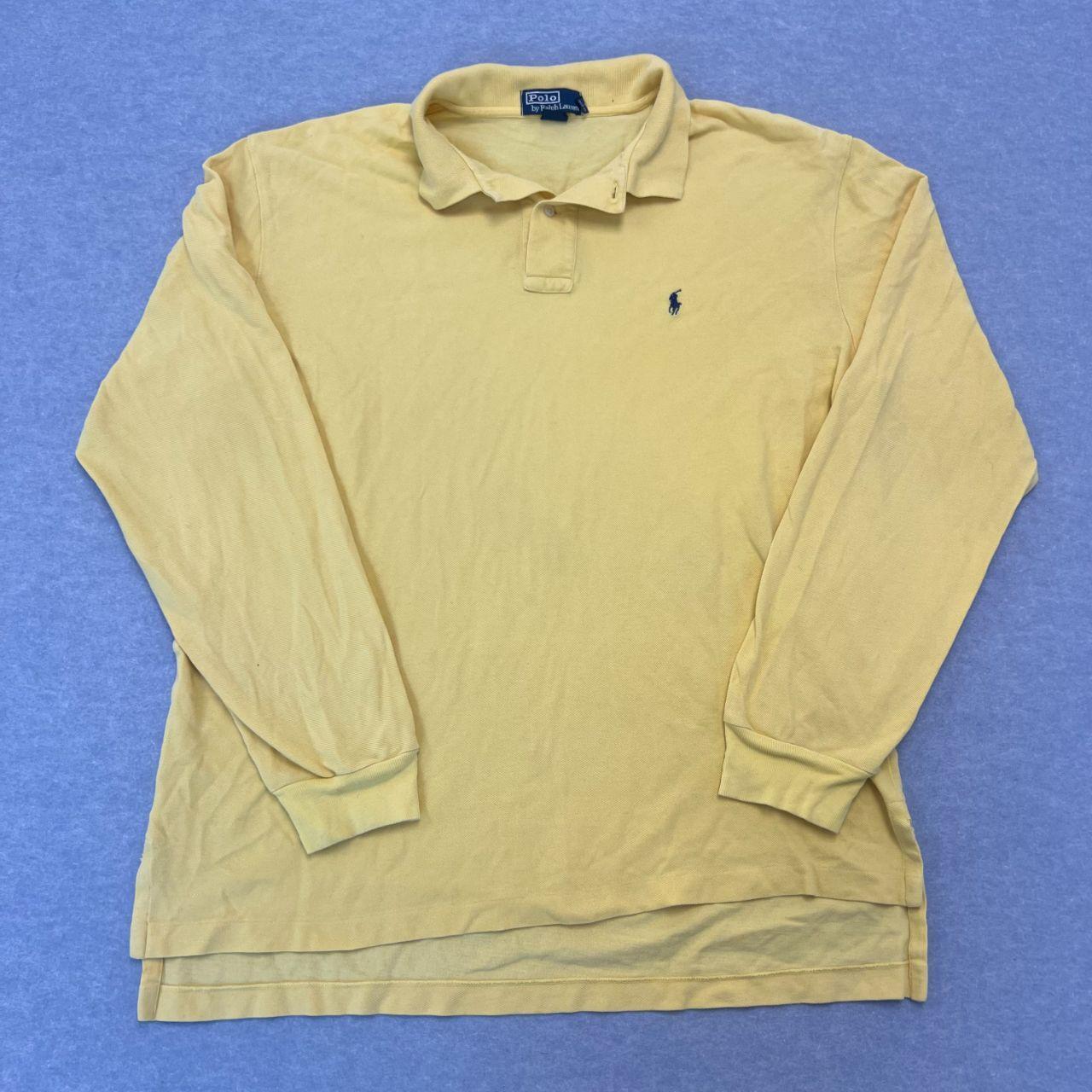 Vintage 90s Polo Ralph Lauren Yellow Long Sleeve Polo Shirt (Navy Pony) Men's XL