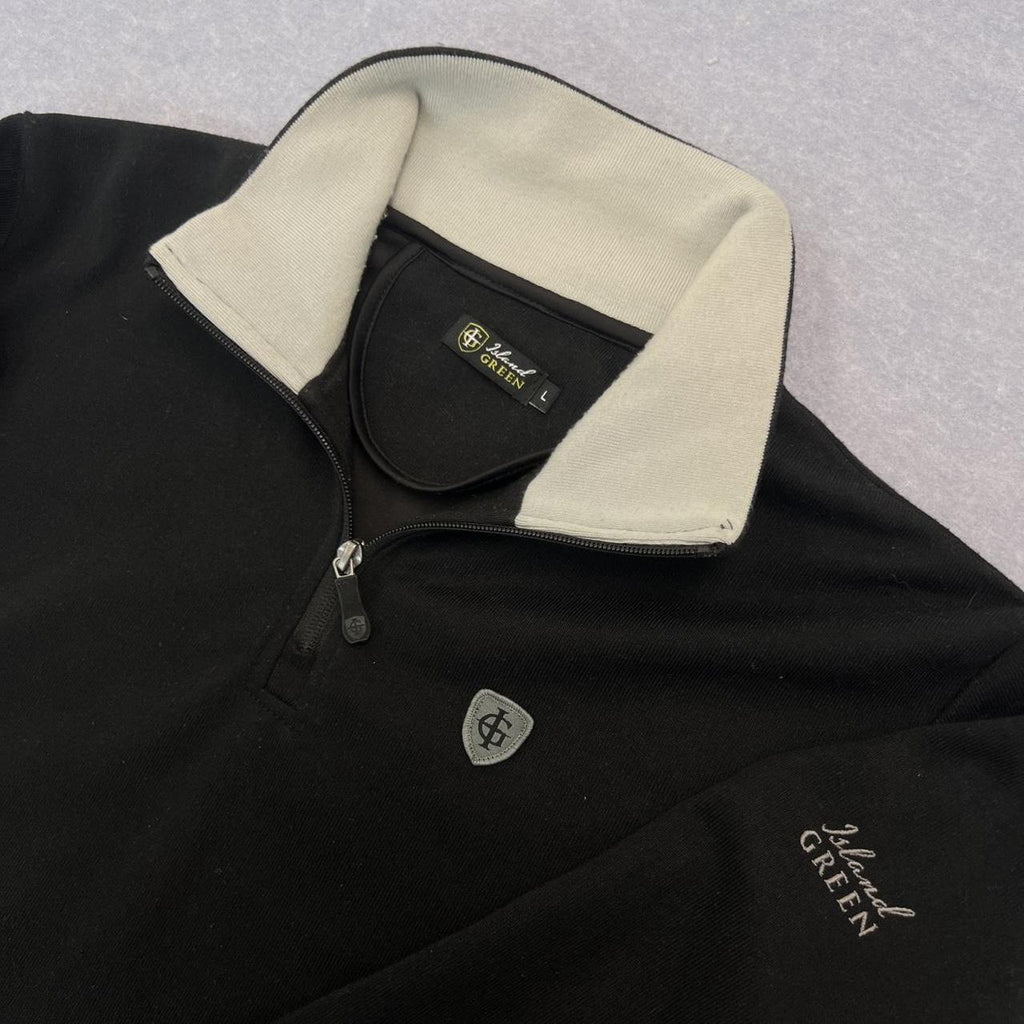 Island Green Golf Mens Black Eastwood Golf Club 1/4 Zip Mock Neck Pullover Large