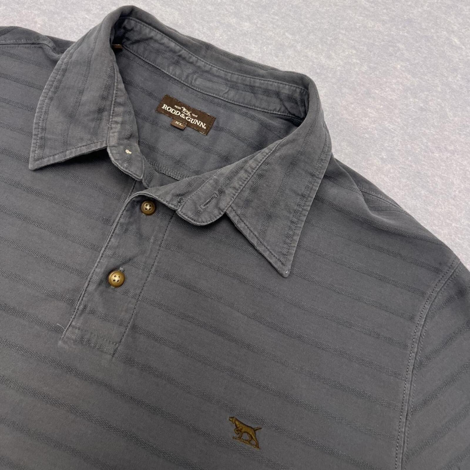 Rodd & Gunn Men’s Grey Ribbed Striped Dress Polo (Brown Dog) Preppy XL