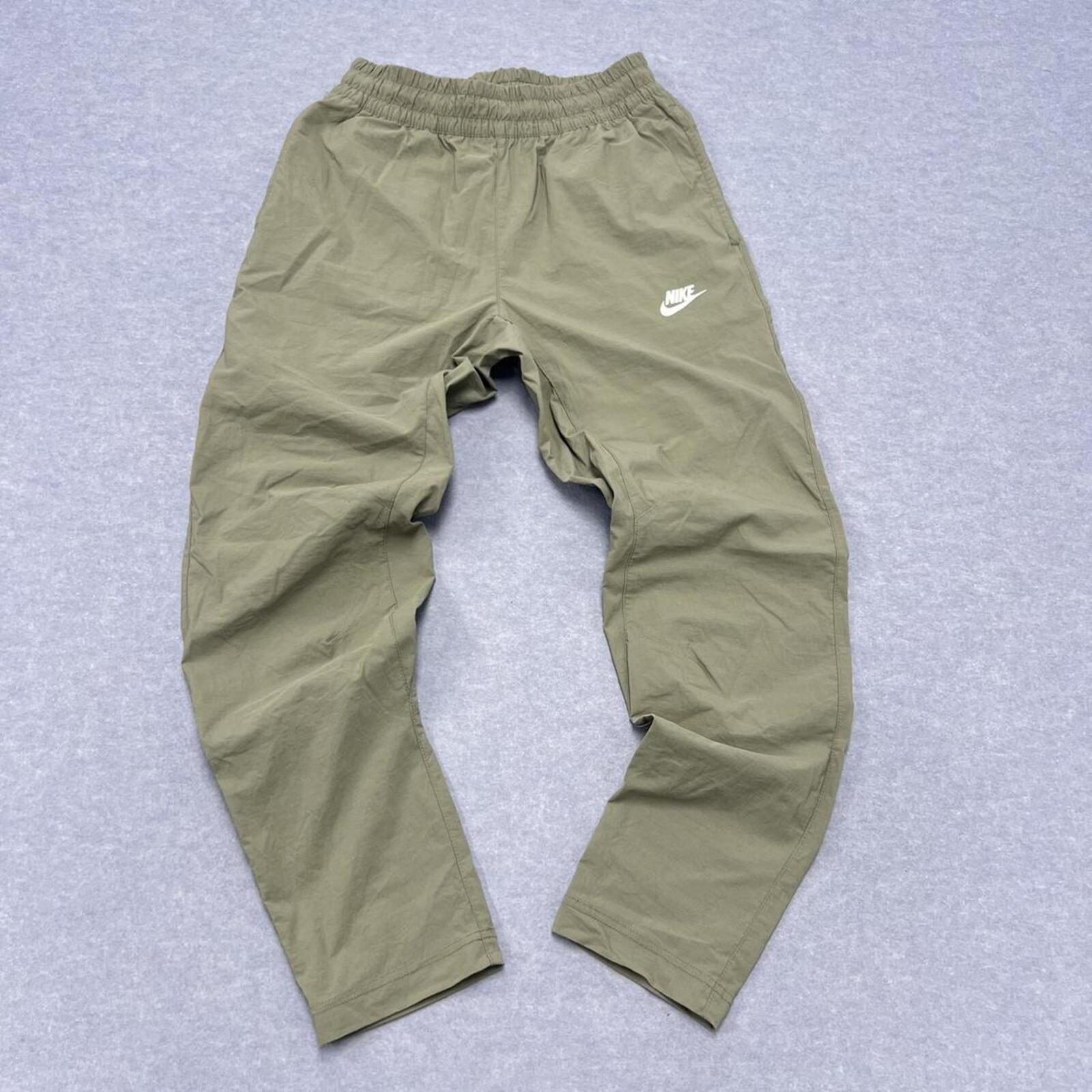 Nike Sportswear Men's Grey & White Woven Elasticated Track Pants Y2K Small
