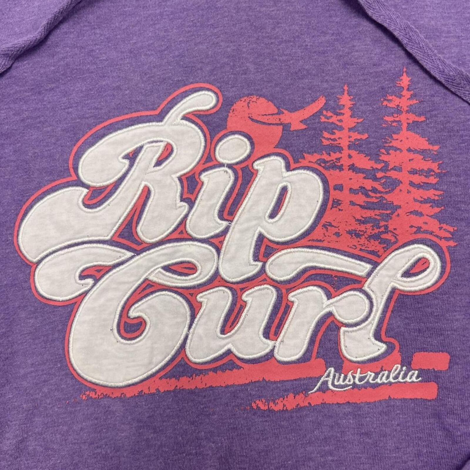 Vintage Rip Curl Australia Women's Purple Retro Script Graphic Pullover Hoodie Size 12