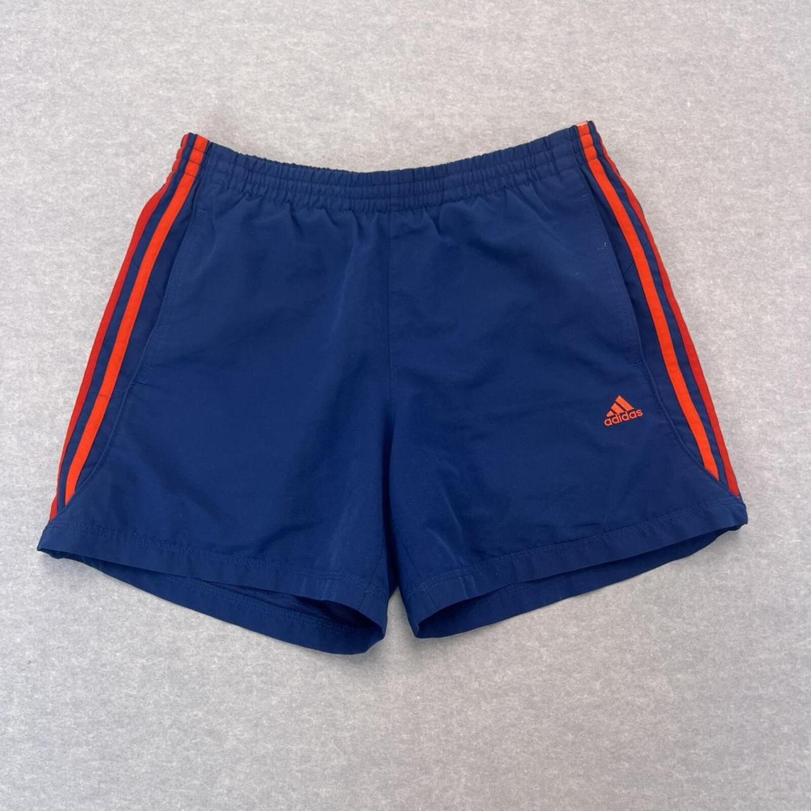 Vintage Adidas Men’s Navy Blue & Red Striped Sports Training Shorts Y2K Medium