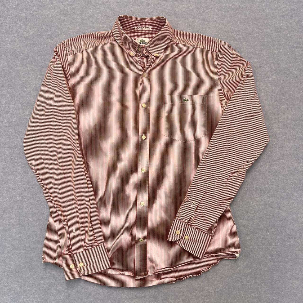 Vintage 90’s Lacoste Men's Red & White Striped Long Sleeve Button Up Shirt Preppy Size 39 / Medium