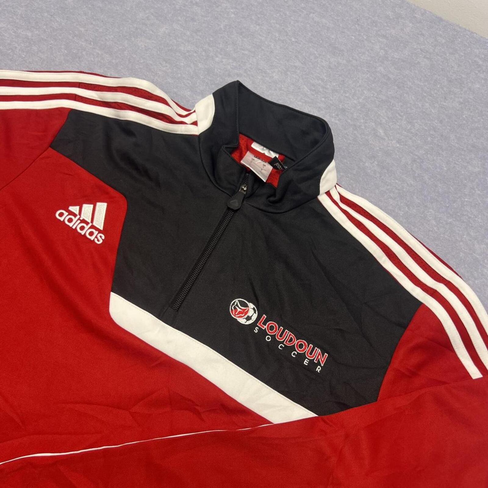 Adidas Loudoun Soccer Climacool Track Jacket Red Black & White Stripe Mens Large