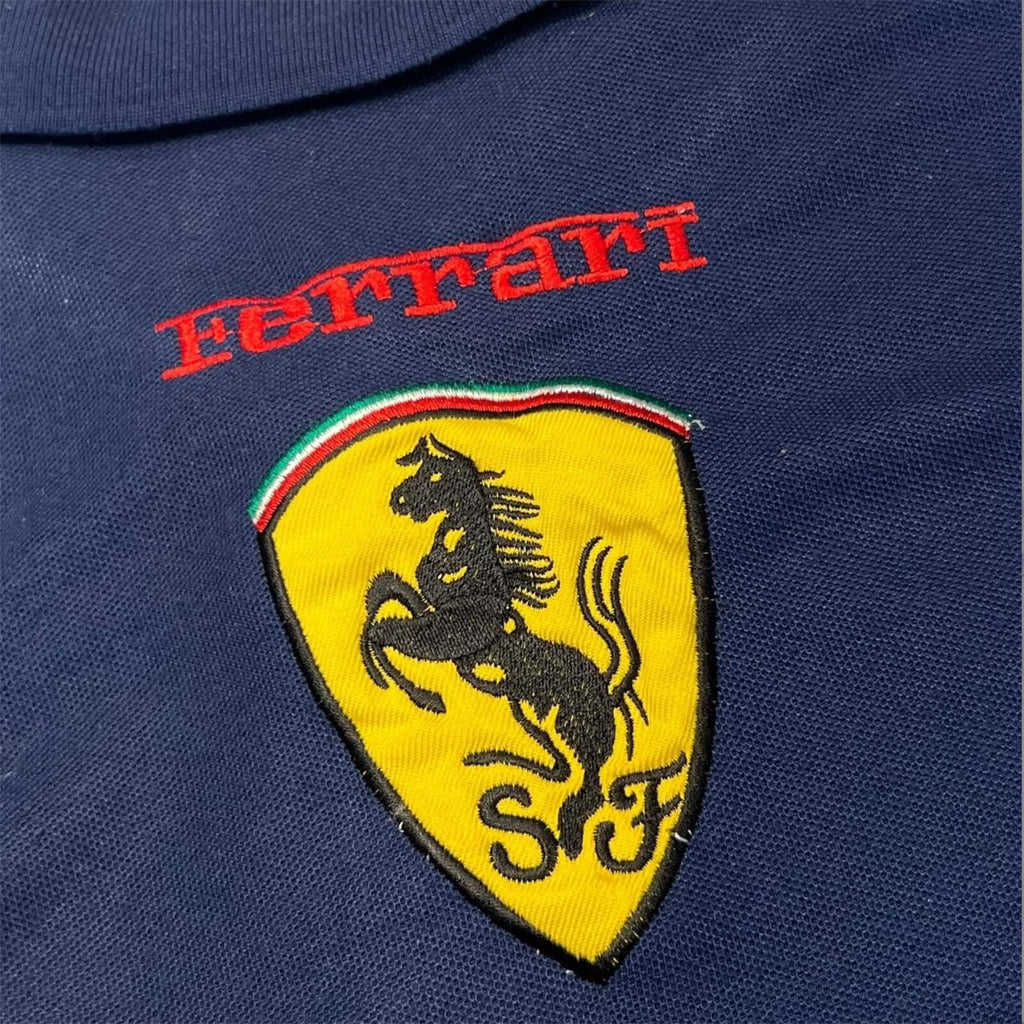 Vintage 1996 Ferrari Official Licensed Men’s Navy Blue Embroidered Logo Polo XL