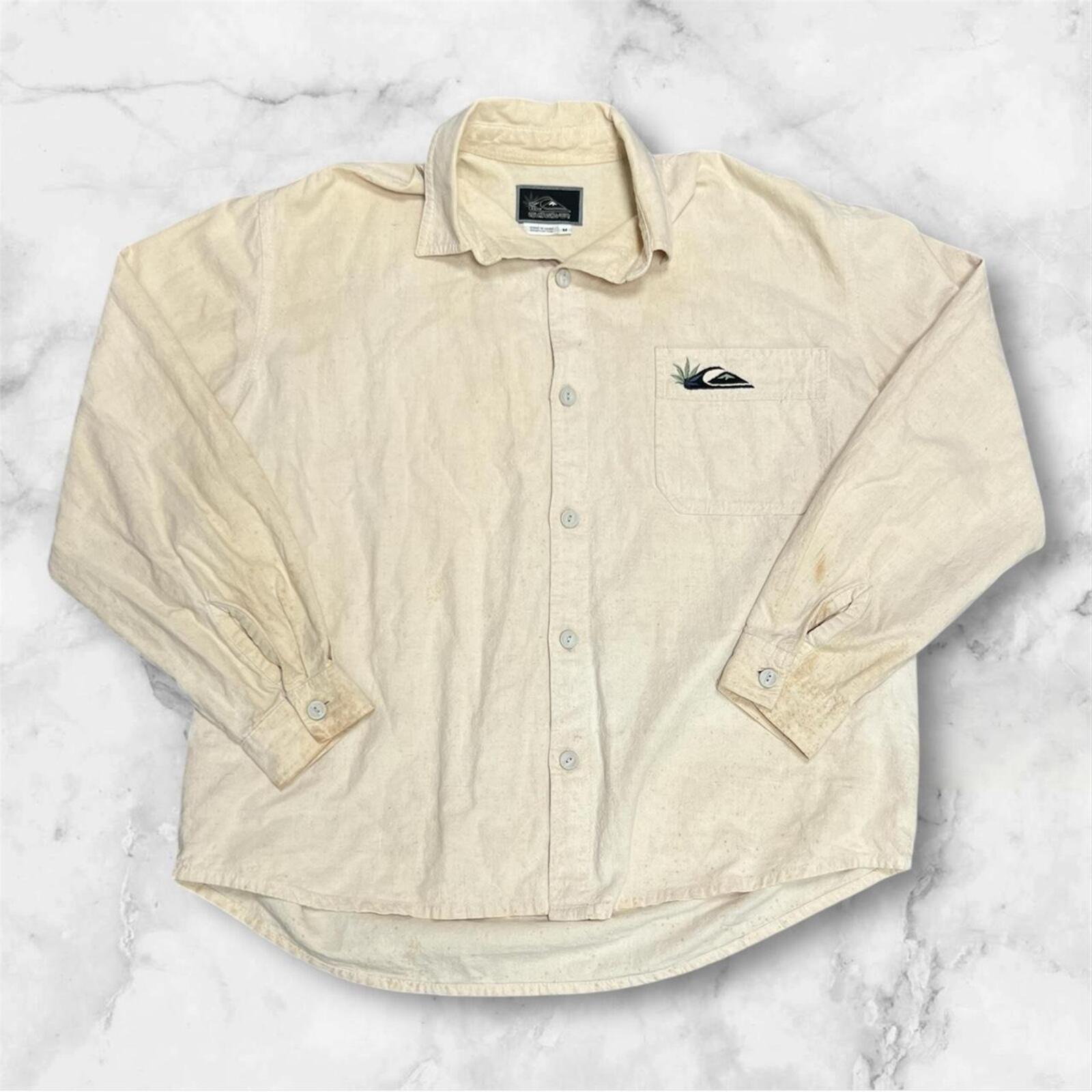 Vintage Quiksilver Surf Men’s Beige Cream Kemp Button Up Dress Shirt Y2K Medium