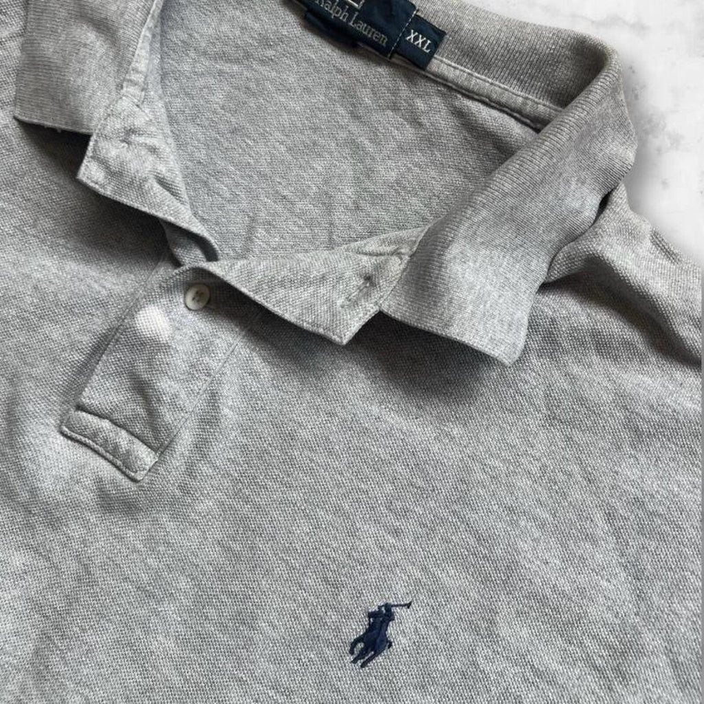 Vintage Polo Ralph Lauren Men’s Grey Preppy Casual Polo (Navy Pony) Size XXL