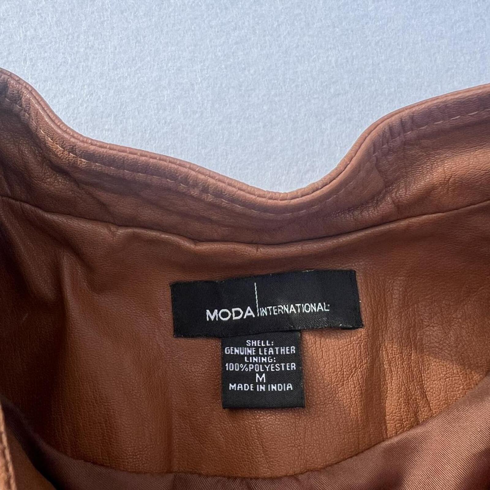 Vintage MODA International Women's Tan Brown Genuine Leather Moto Jacket Medium