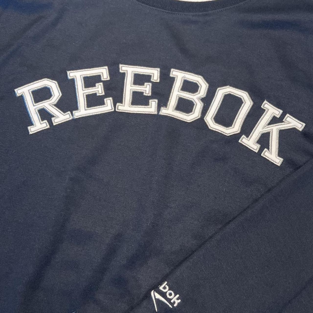 Vintage Reebok Men’s Navy Blue & Silver Spell Put Retro Sweatshirt Large