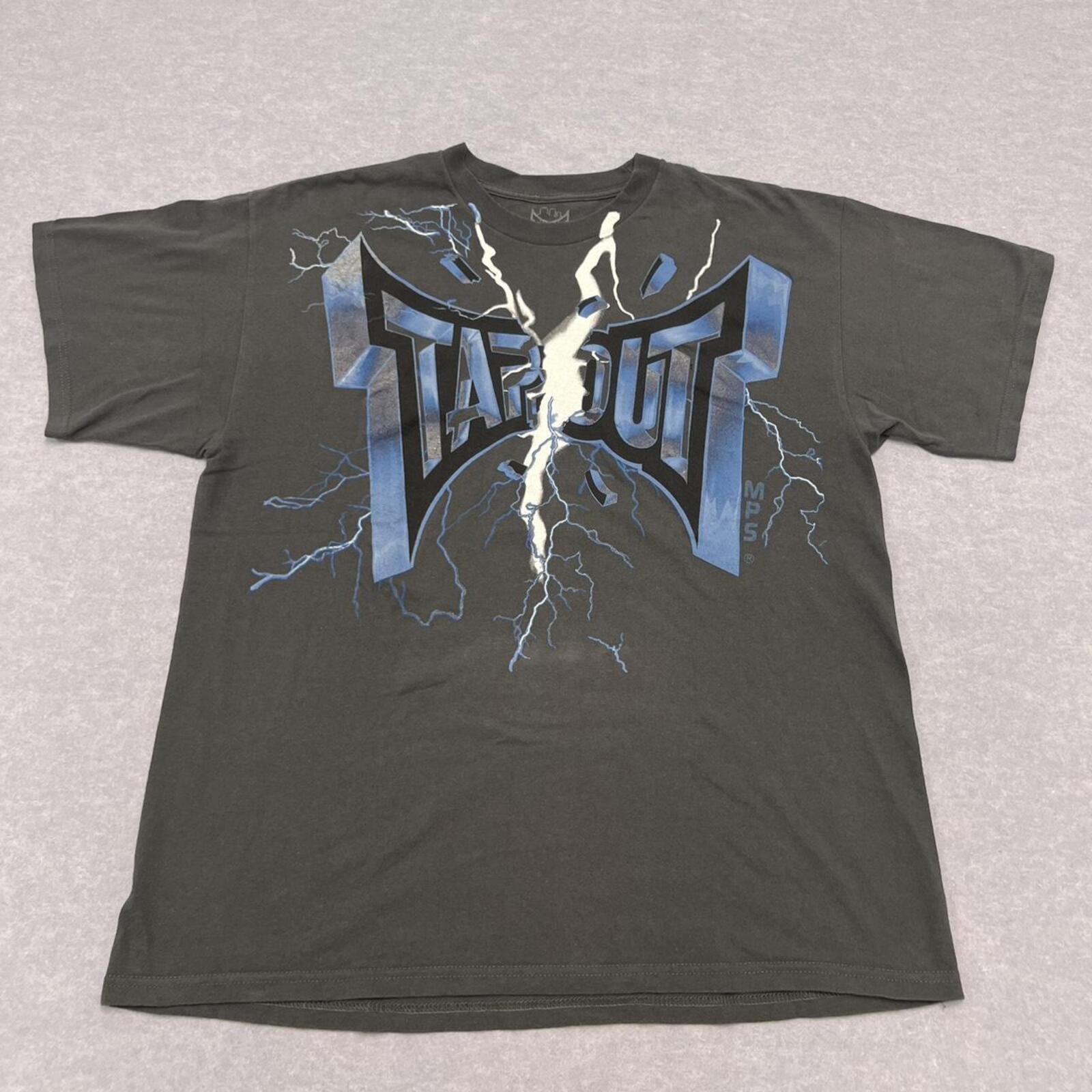 Vintage Tapout MMA Lightning Graphic T-Shirt Charcoal Grey Men's XL Y2K