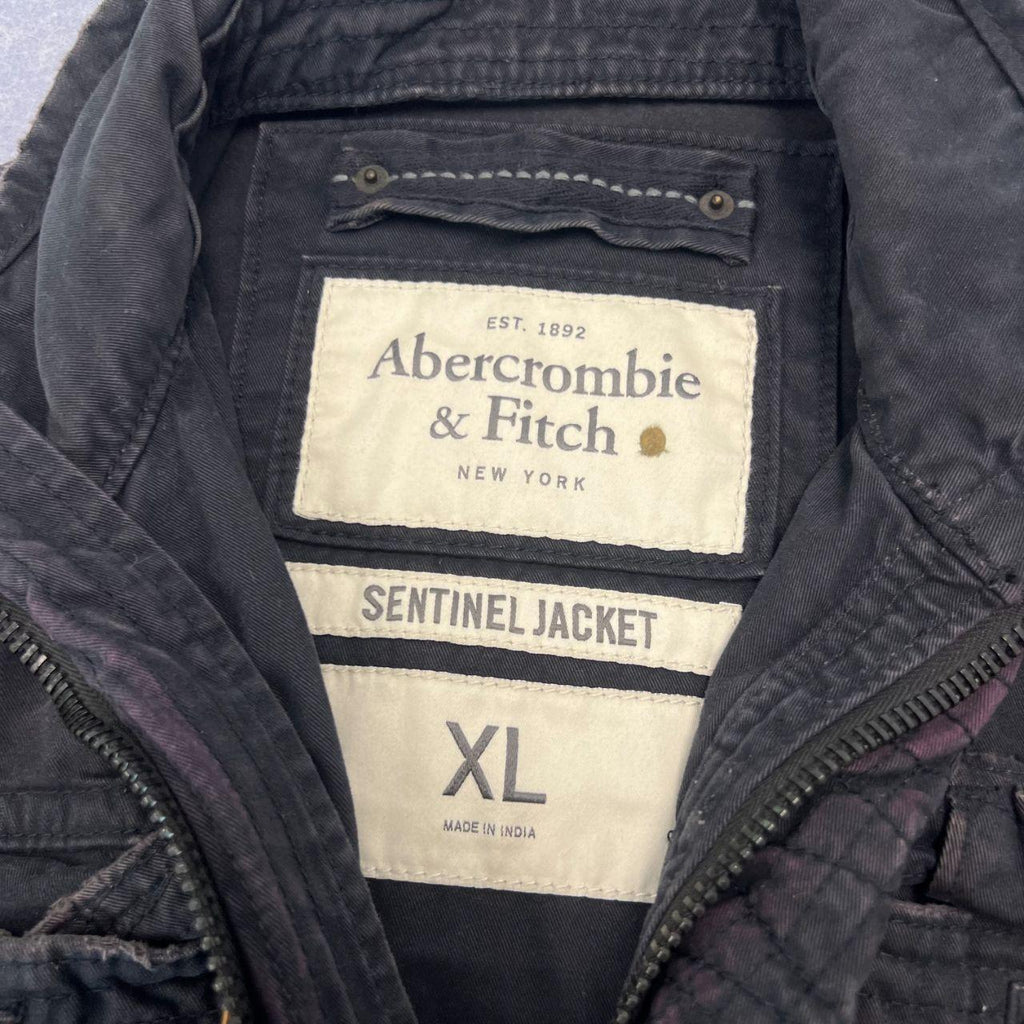 Vintage Abercrombie & Fitch Mens Charcoal Grey / Black Sun Faded Heavyweight Sentinel Military Jacket XL