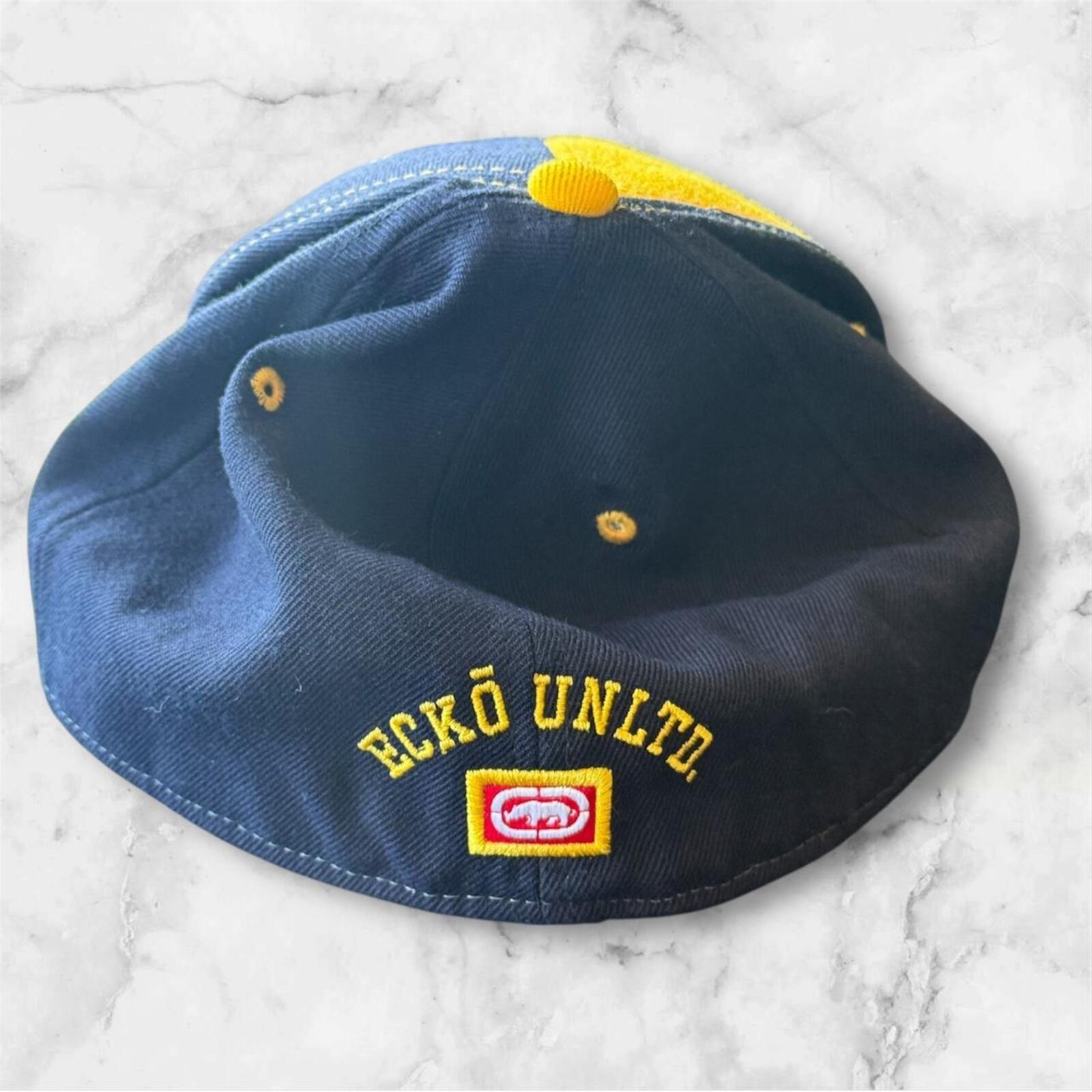 Ecko Unltd Men’s Navy & Yellow Embroidered Streetwear Skater Cap Y2K Medium