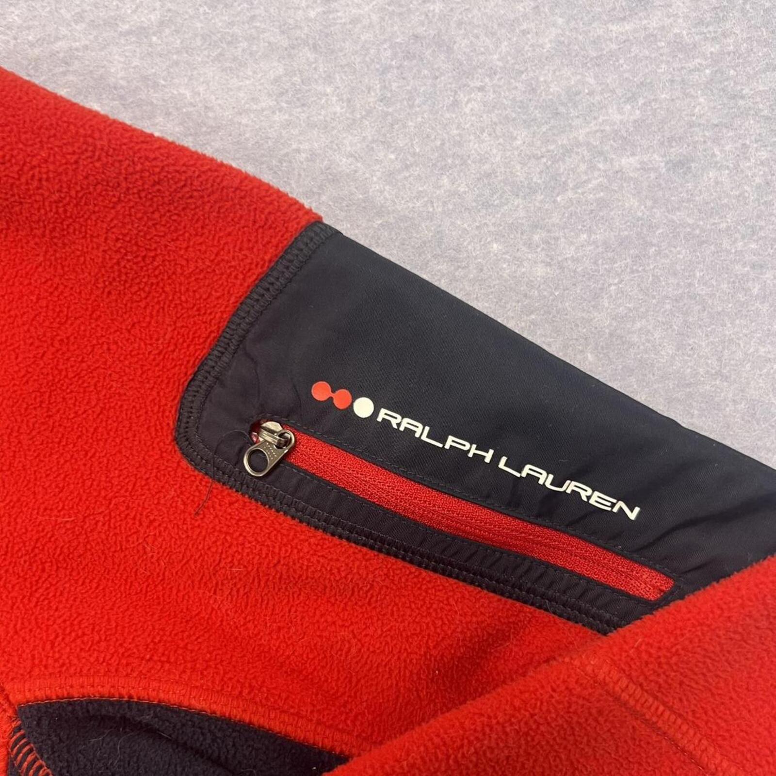 RLX Ralph Lauren Men's Red & Navy Fleece 1/4 Snap Pullover USA Flag Jumper Small