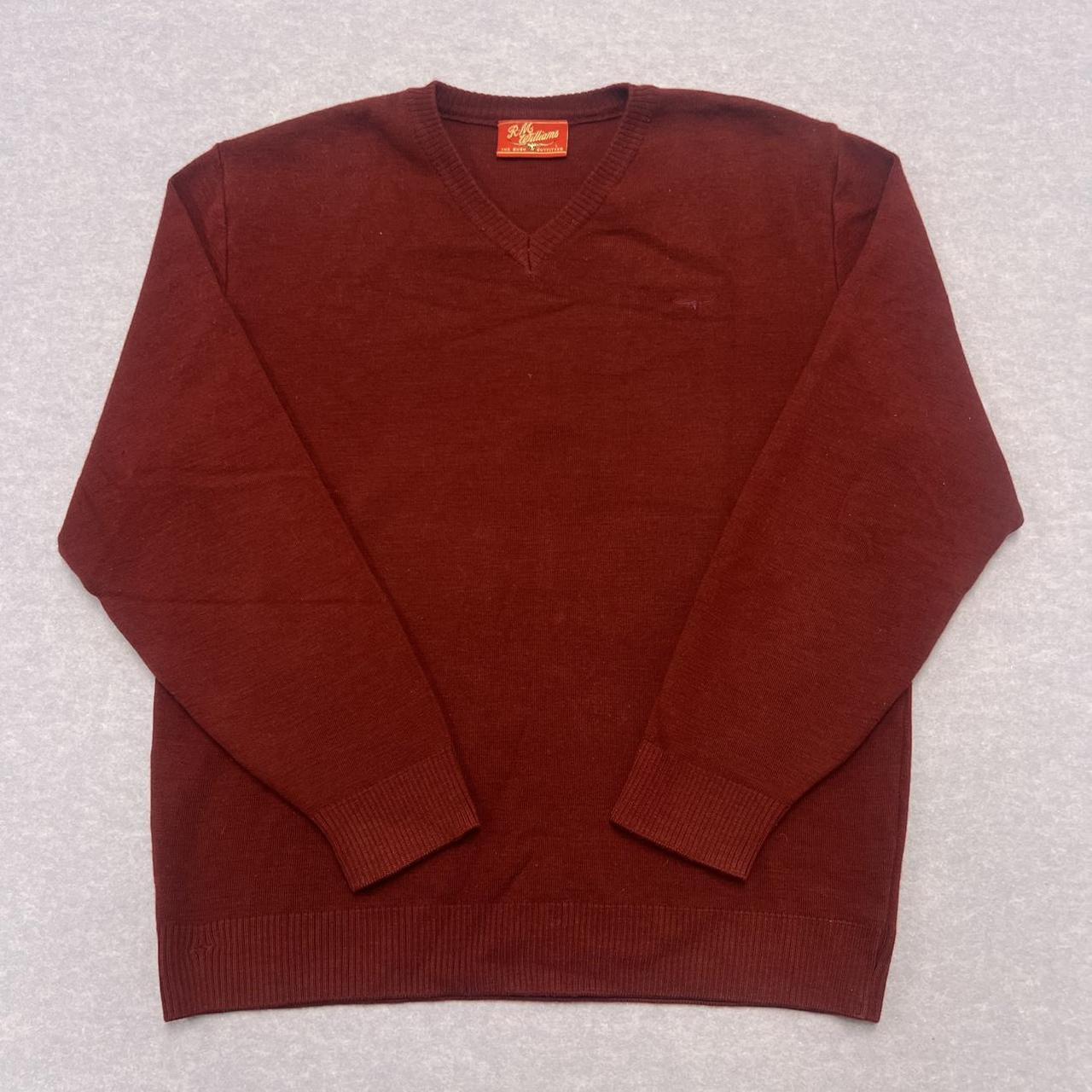 Vintage R.M. Williams Burgundy Red 100% Wool V Neck Knit Sweater KN649 Large