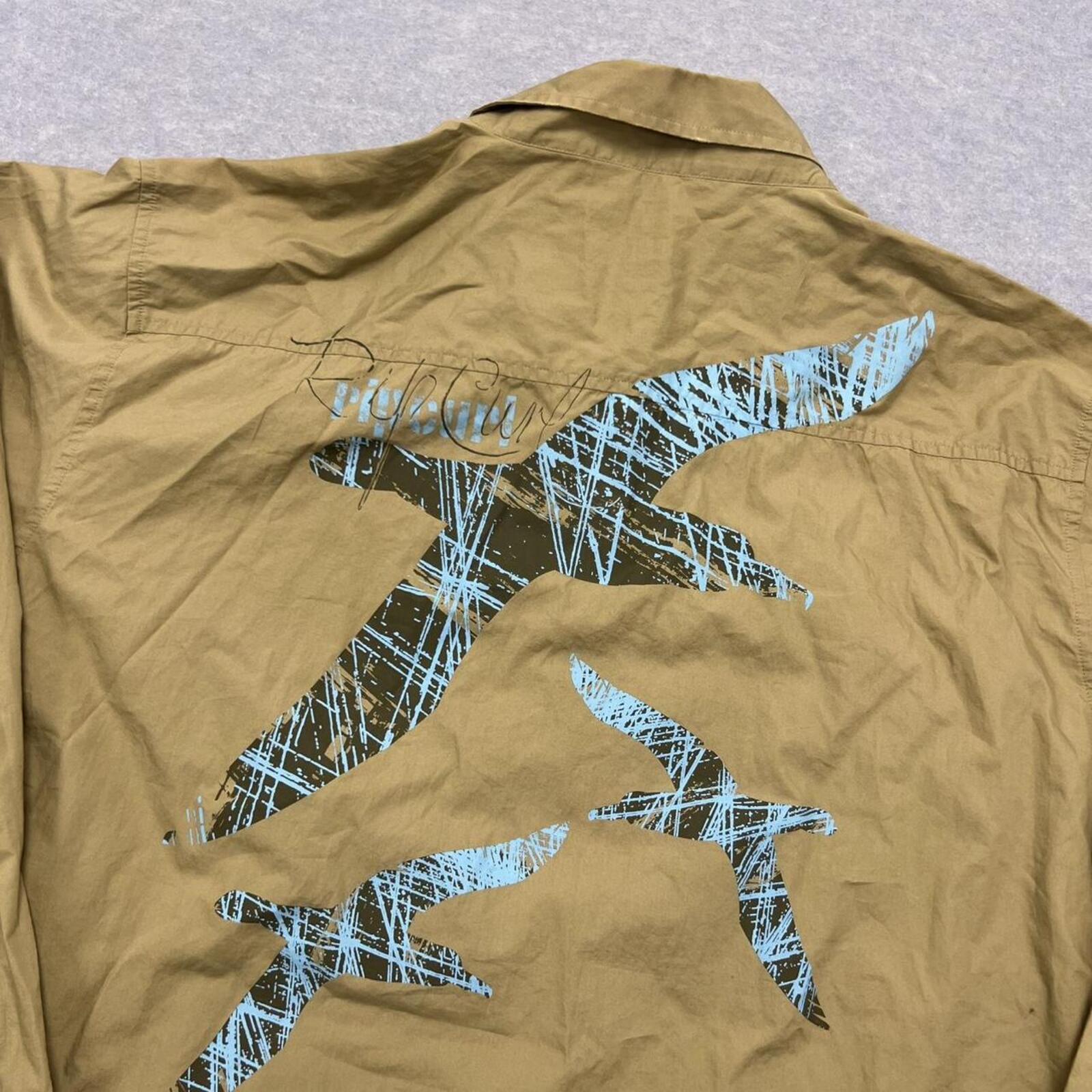 Vintage Rip Curl Men's Khaki Tan Long Sleeve Surf Shirt XXL Seagull Graphic Y2K