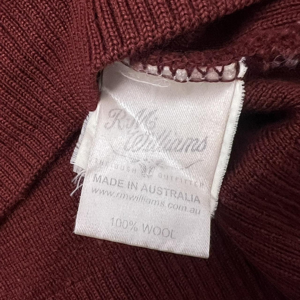 Vintage R.M. Williams Burgundy Red 100% Wool V Neck Knit Sweater KN649 Large
