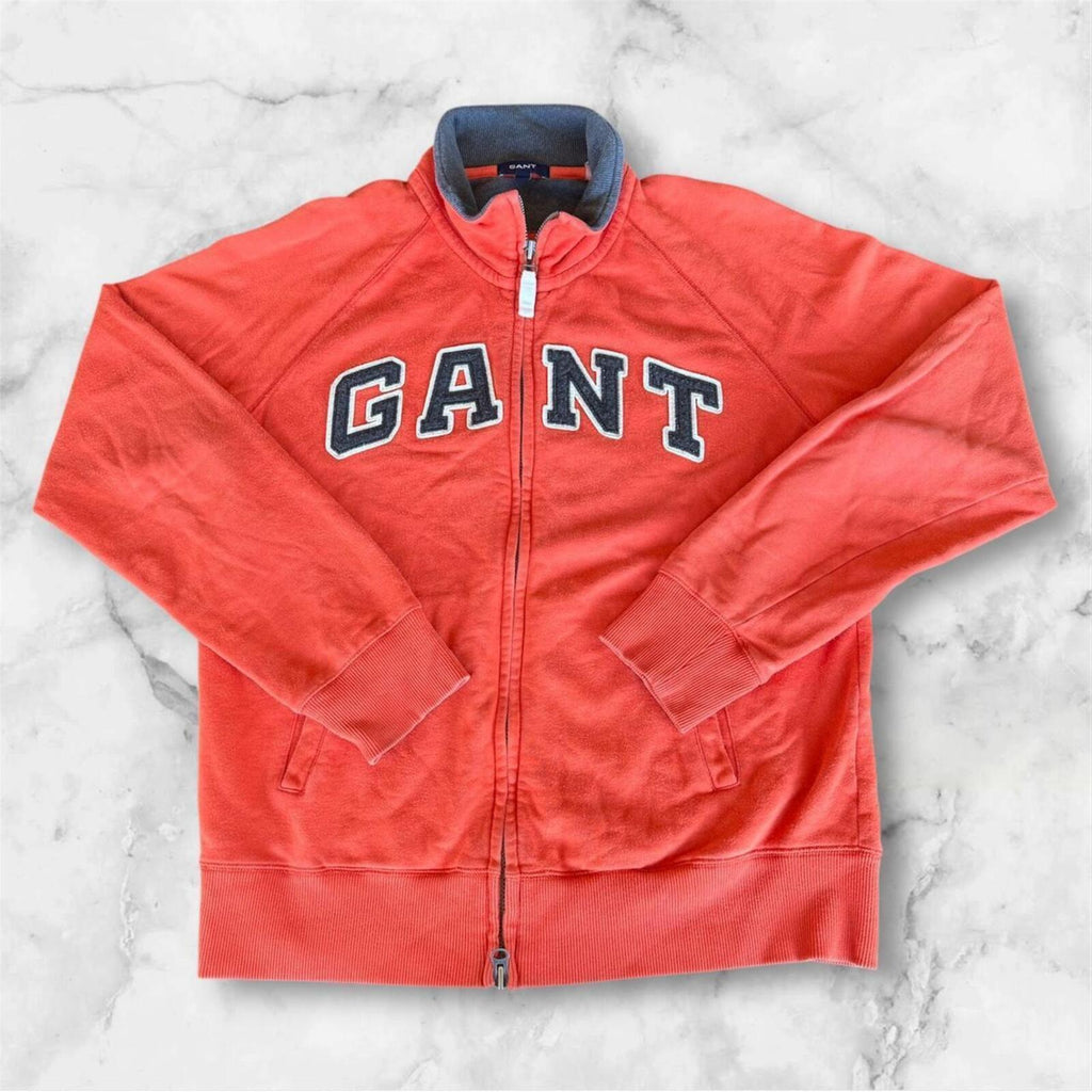 Vintage GANT Men’s Orange & Black Spell Out Full Zip Jacket Preppy XL