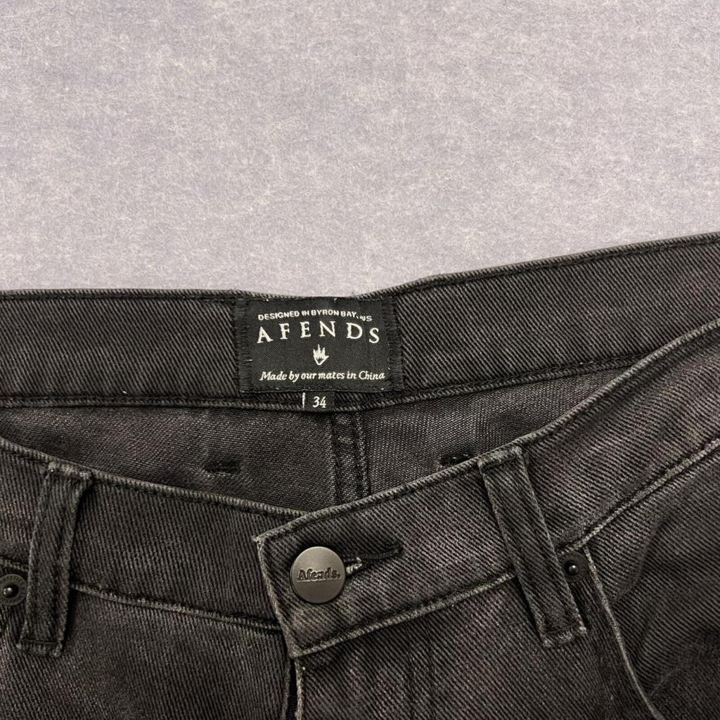 Afends Baggie Wide Leg Black Denim Streetwear / Skater Baggy Jeans W34