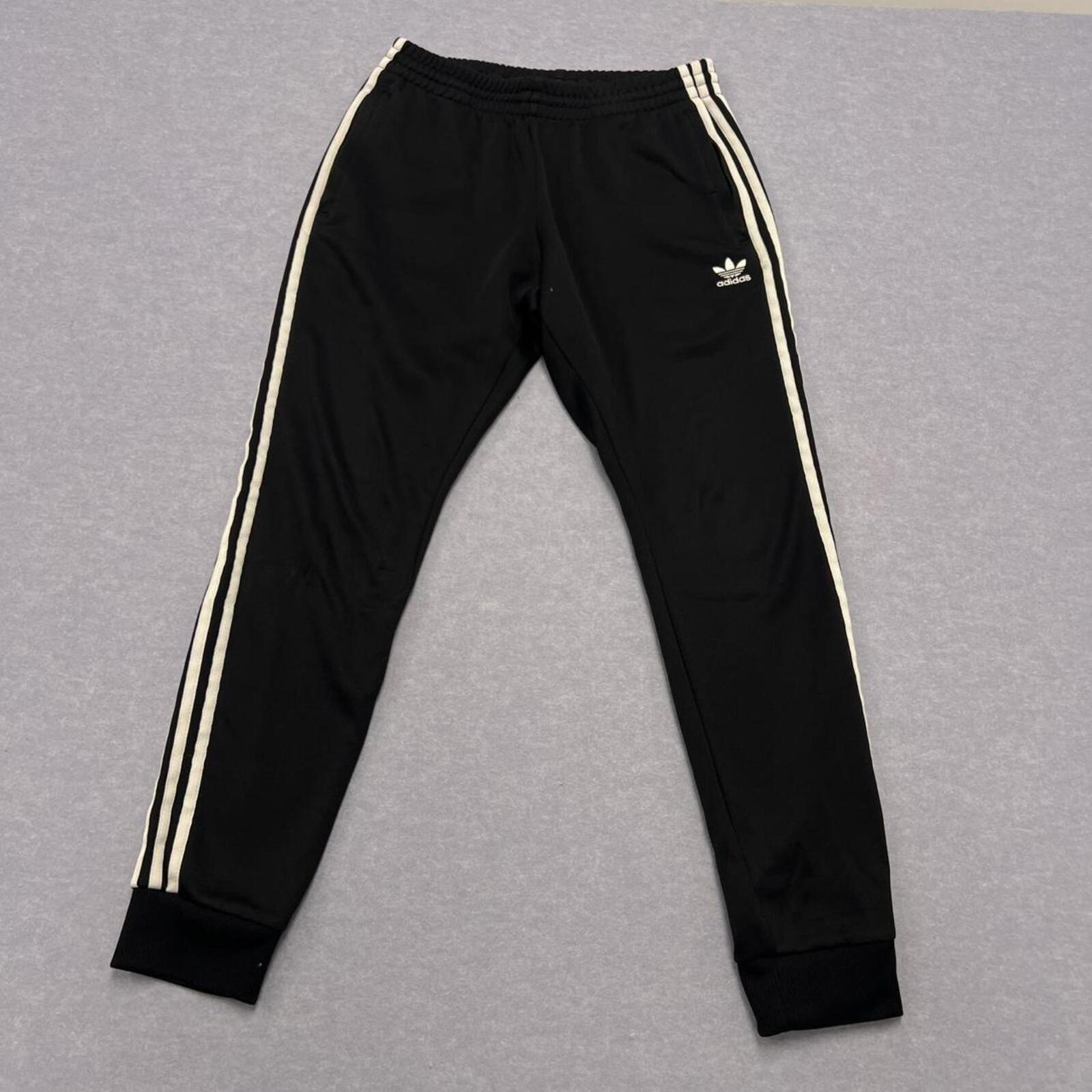 Vintage Adidas Originals Black & White Stripe Trefoil Track Pants Joggers Medium