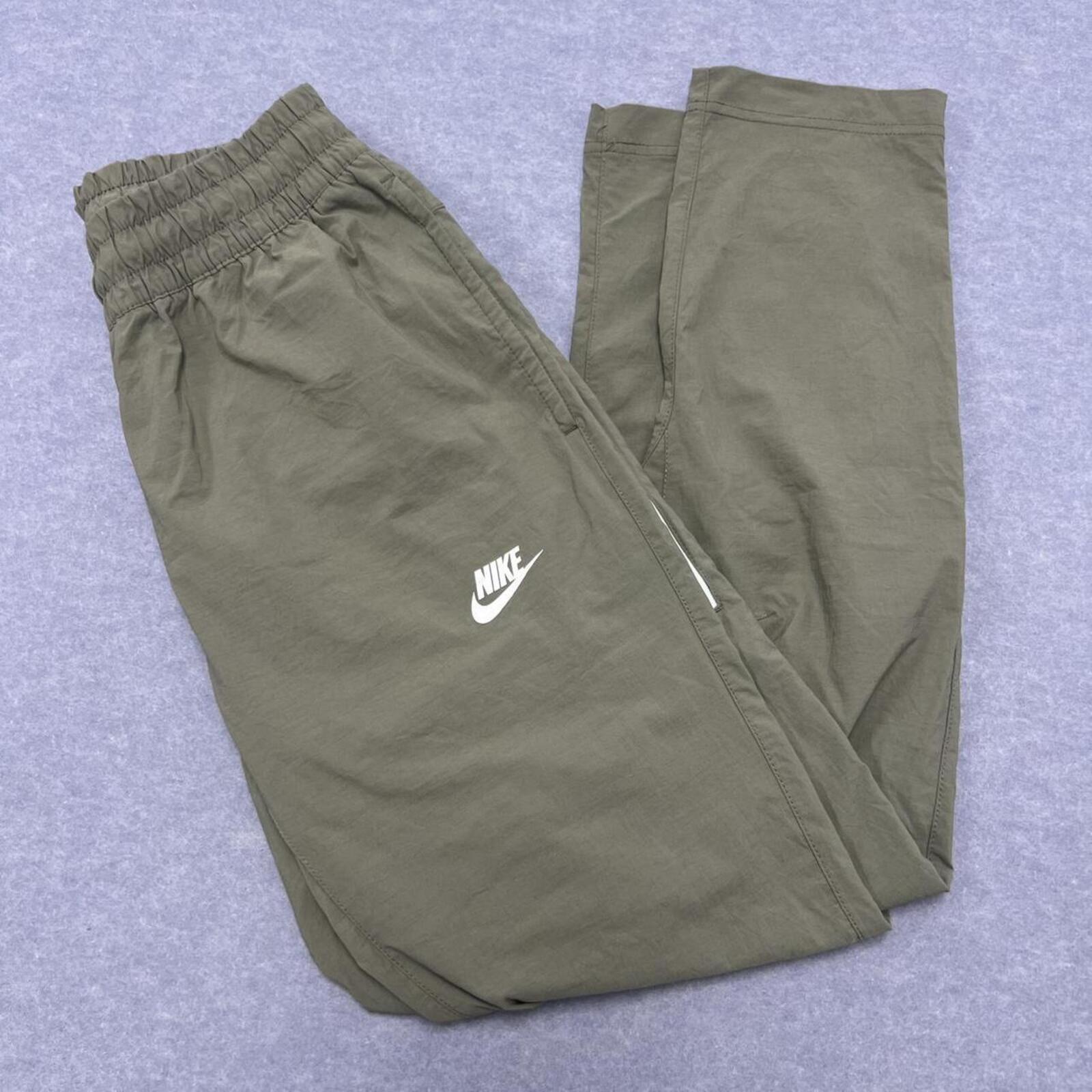 Nike Sportswear Men's Grey & White Woven Elasticated Track Pants Y2K Small