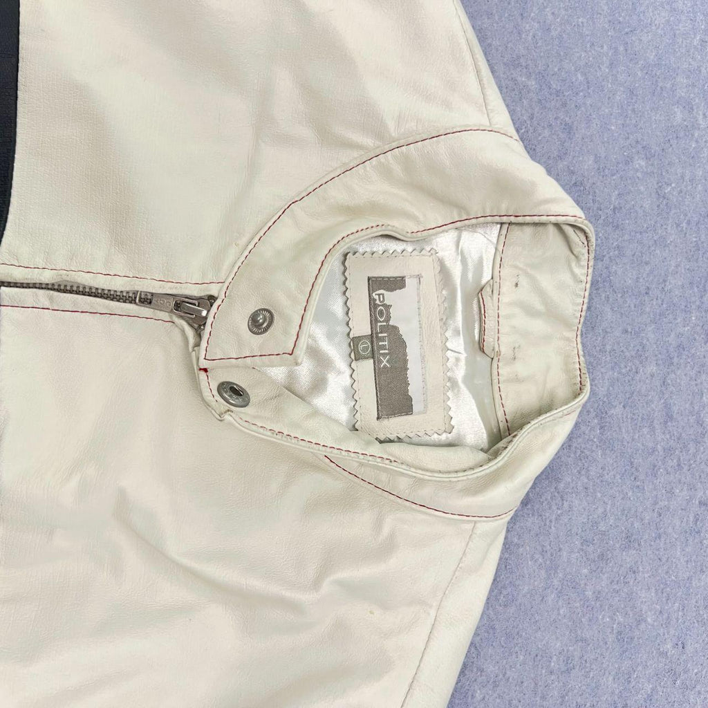 Vintage Politix White 100% Genuine Leather Motorcycle Racing Racer Jacket Large