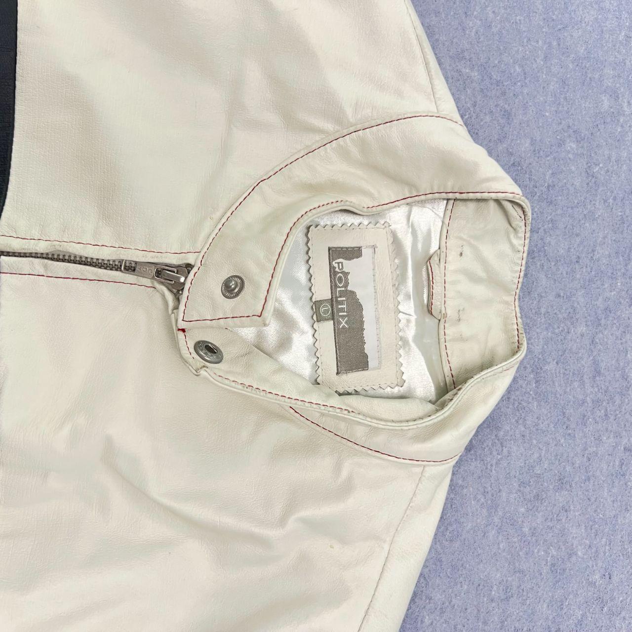 Vintage Politix White 100% Genuine Leather Motorcycle Racing Racer Jacket Large