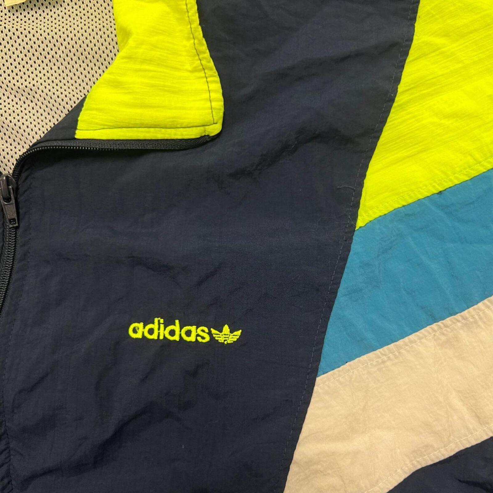 Vintage 90's Adidas Originals Men's Navy Neon Colour Block Track Jacket Large