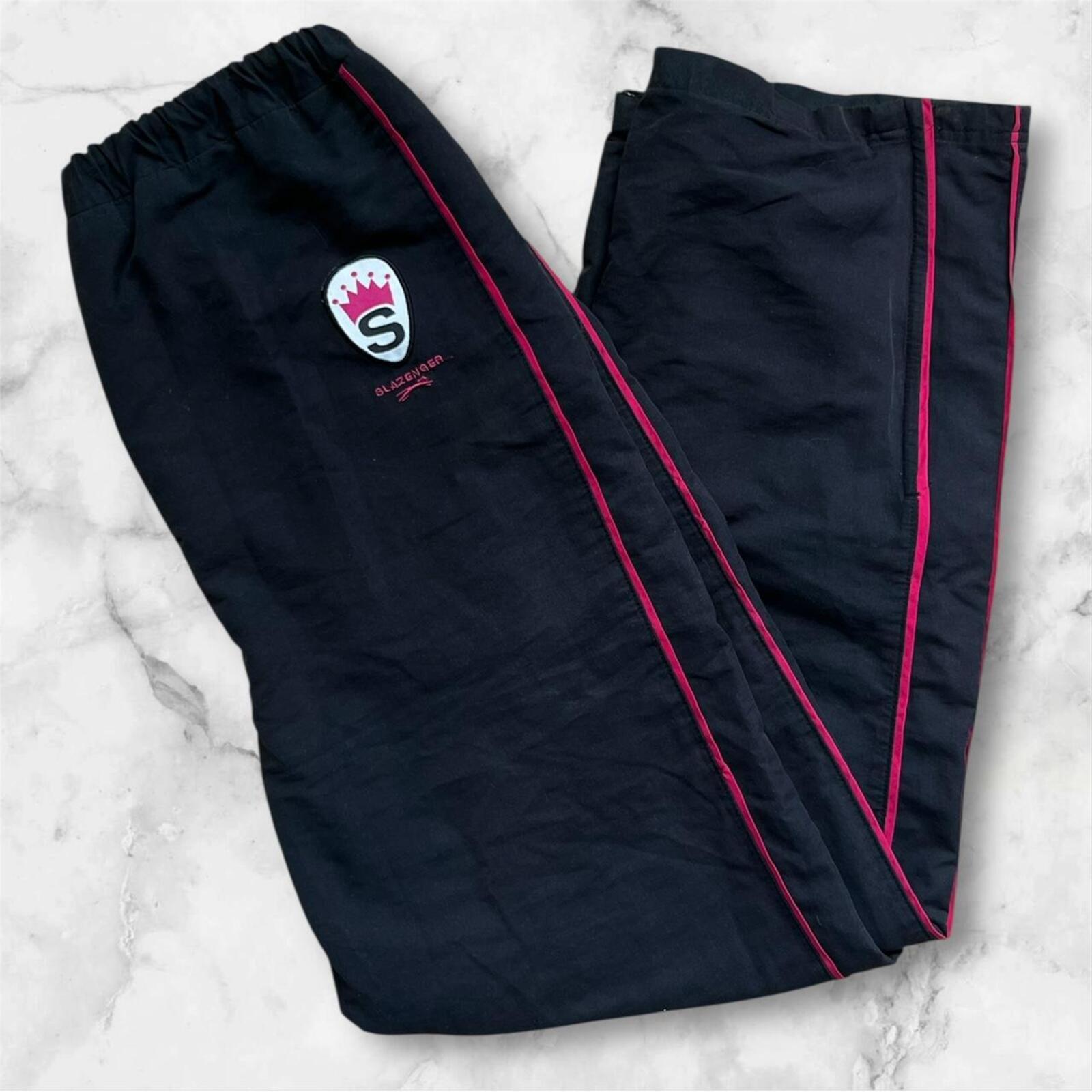 Vintage 90’s Slazenger Sport Women’s Black & Pink Patch Track Pants Y2K Small
