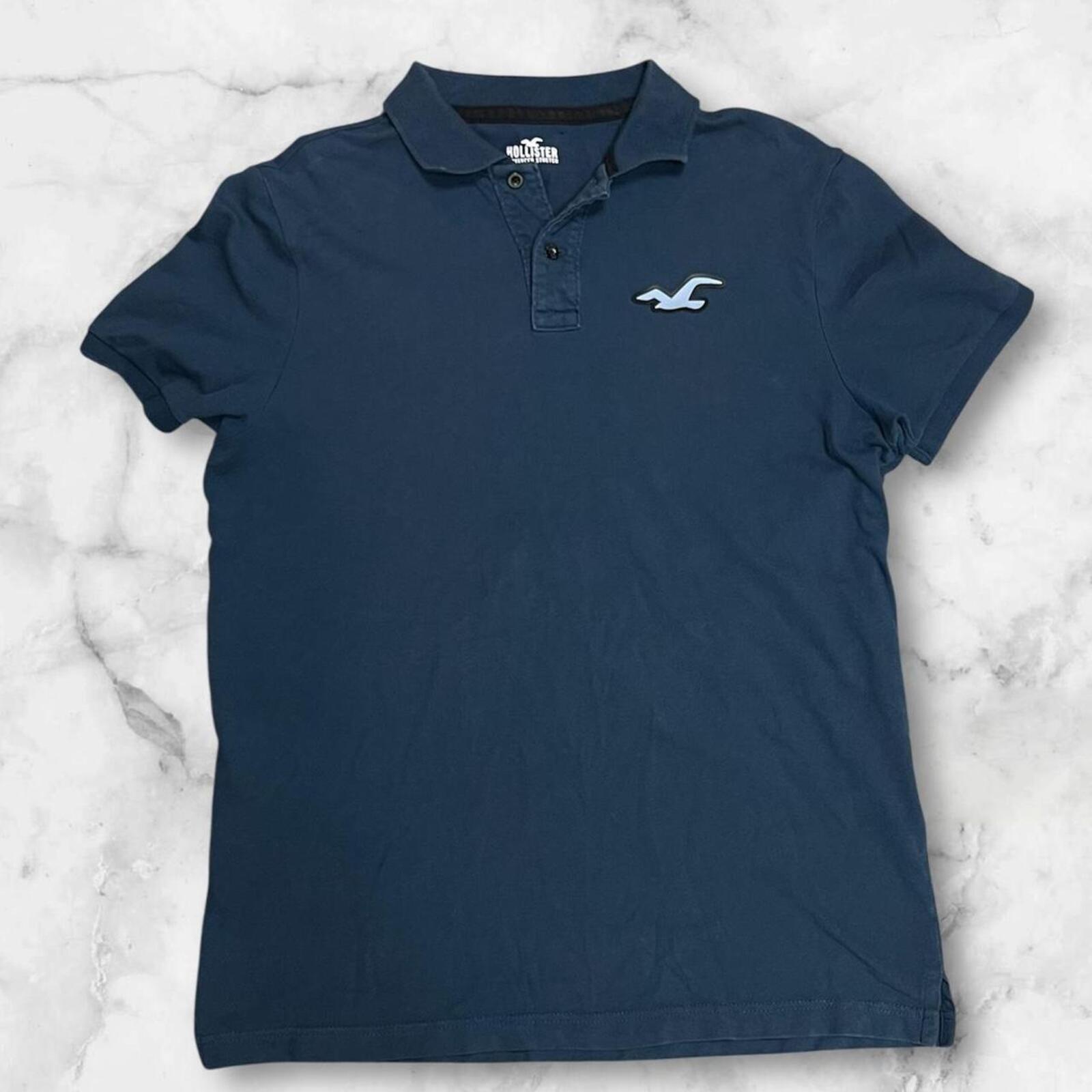Vintage Hollister Surf Men’s Navy Blue Embossed Advanced Stretch Polo Y2K Large