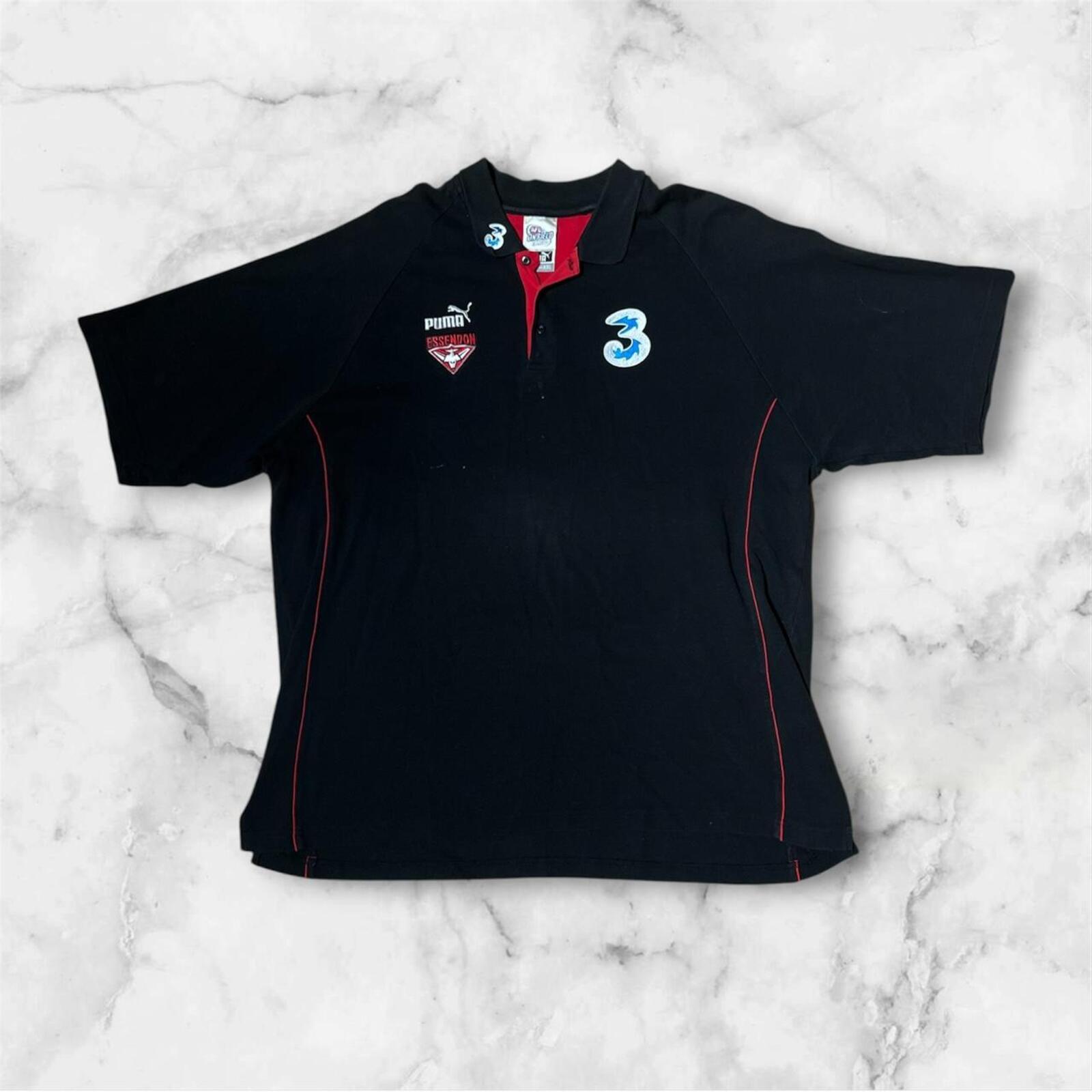 Vintage Puma Essendon Bombers AFL Y2K Black Polo Shirt 3 Mobile Size XXL