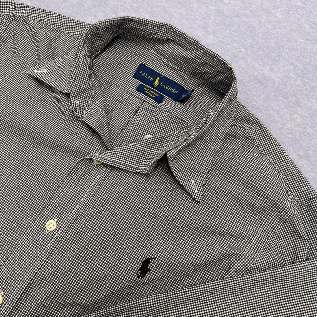 Vintage Ralph Lauren Black & White Gingham Checkered Long Sleeve Shirt Medium
