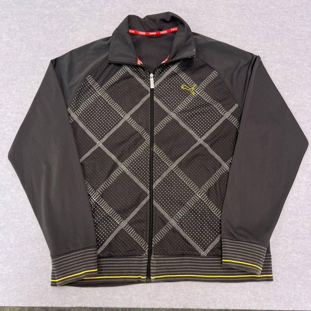 Vintage Puma Sports Men's Charcoal Grey Full Zip Geometric AOP Track Jacket XL