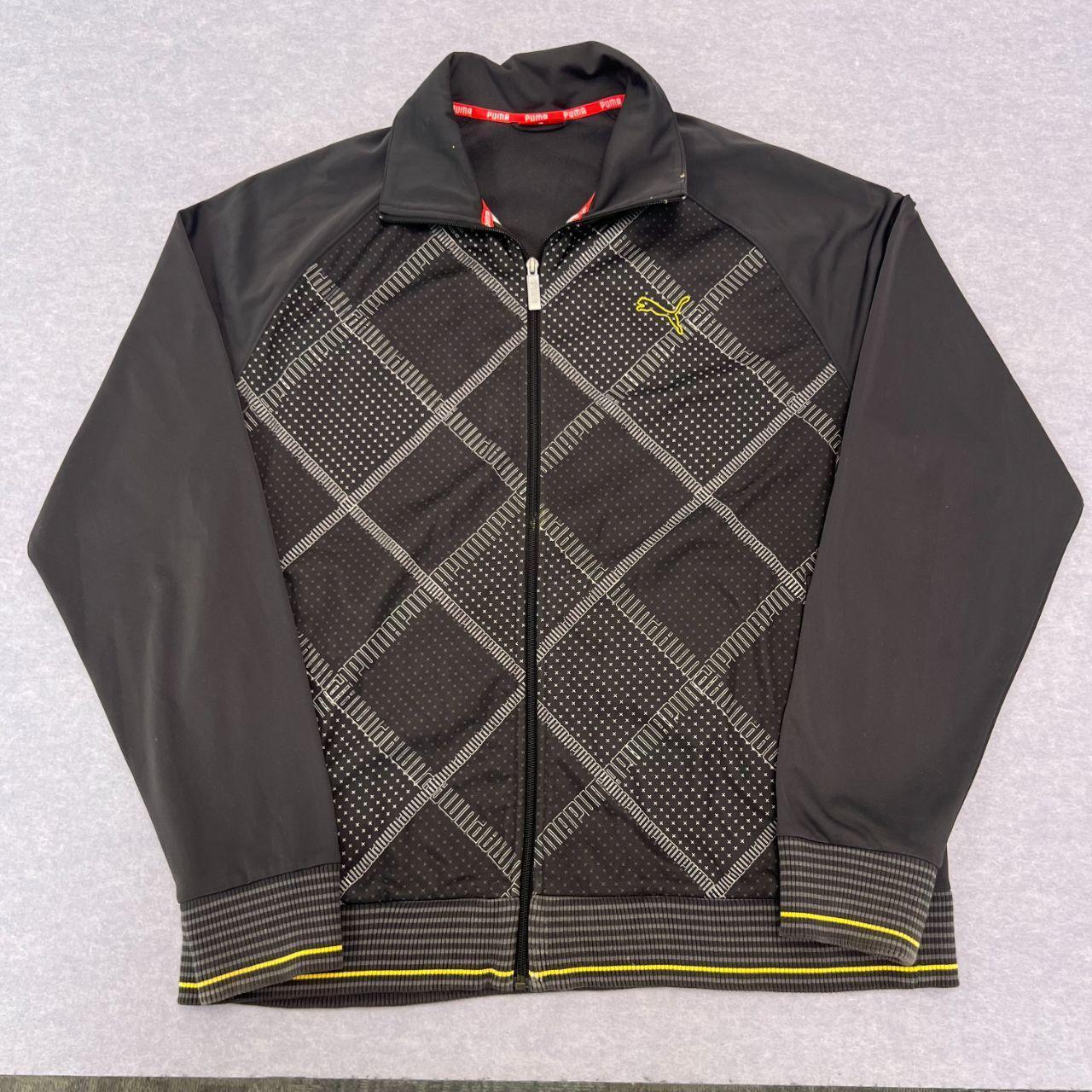 Vintage Puma Sports Men's Charcoal Grey Full Zip Geometric AOP Track Jacket XL