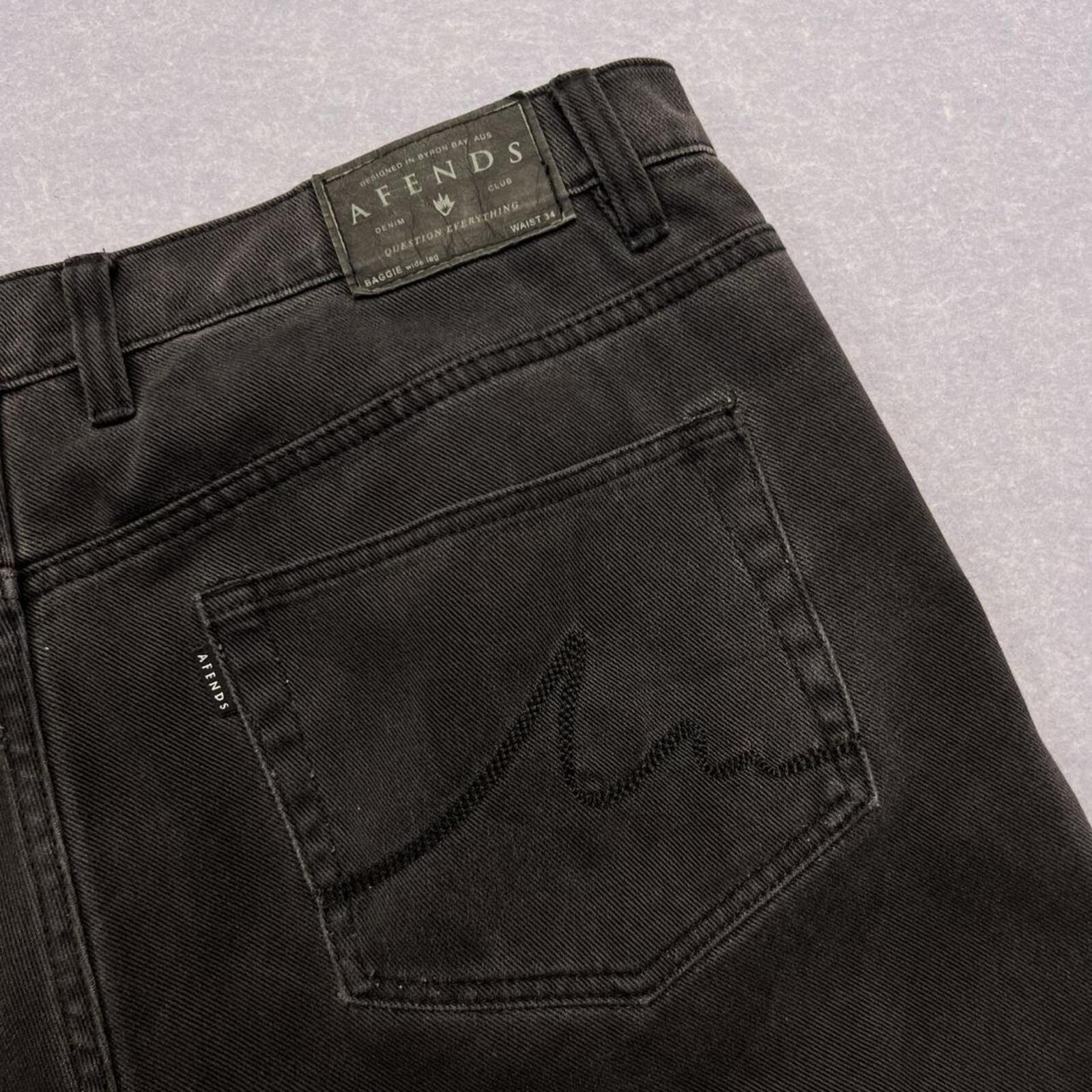 Afends Baggie Wide Leg Black Denim Streetwear / Skater Baggy Jeans W34