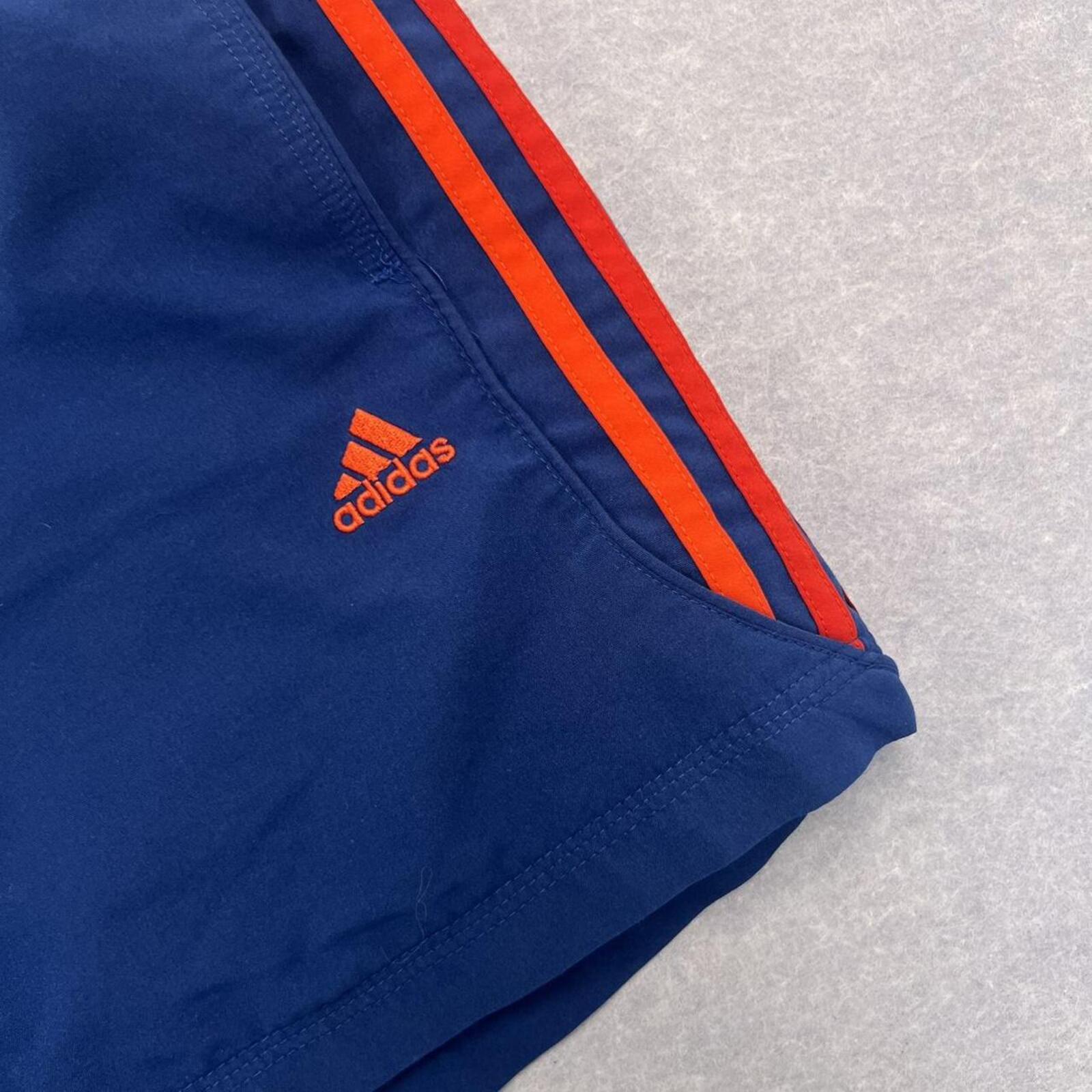 Vintage Adidas Men’s Navy Blue & Red Striped Sports Training Shorts Y2K Medium