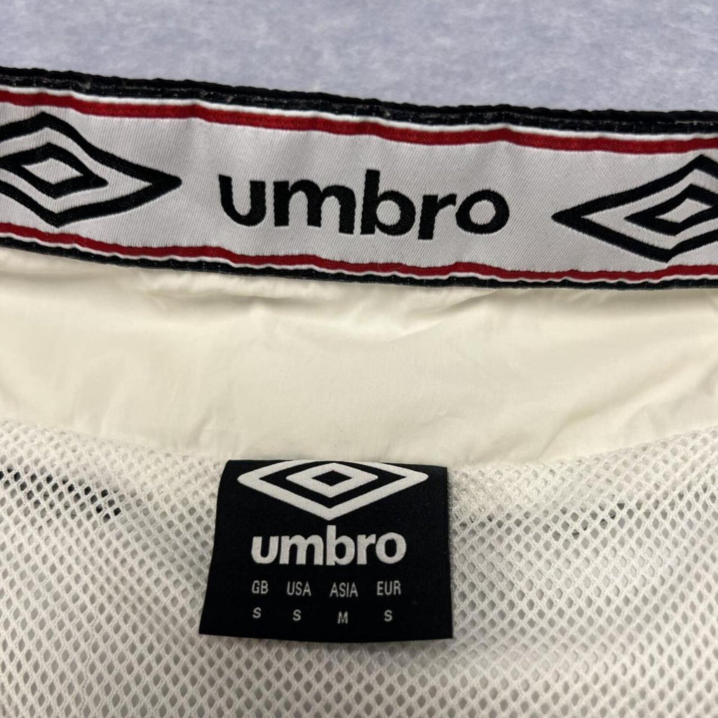 Vintage 90’s Umbro Men's White Black & Red Track Jacket Y2K Football Small