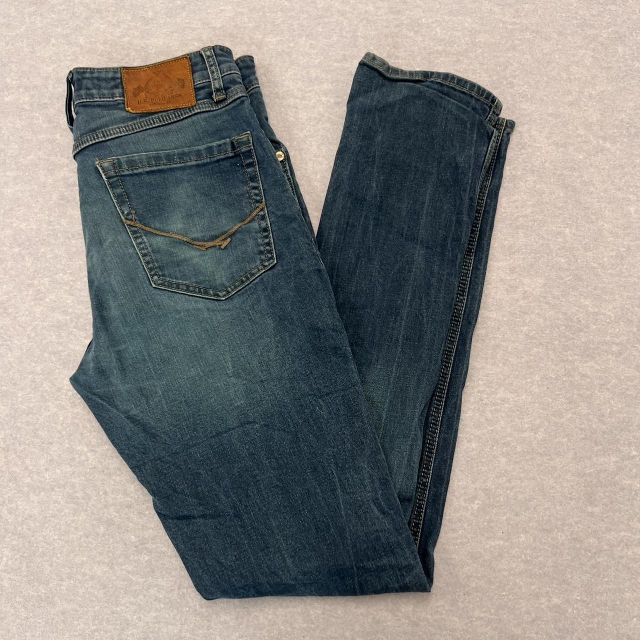 Vintage U.S. Polo Assn Skinny Fit Blue Denim Jeans USA Flag Pocket Logo W29 L32