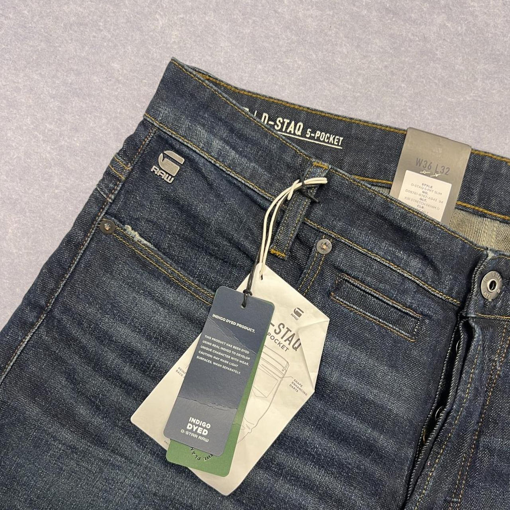 BNWT G-Star RAW D-Staq 5-Pocket Slim Stretch Jeans Indigo Wash W36 L32 RRP$220