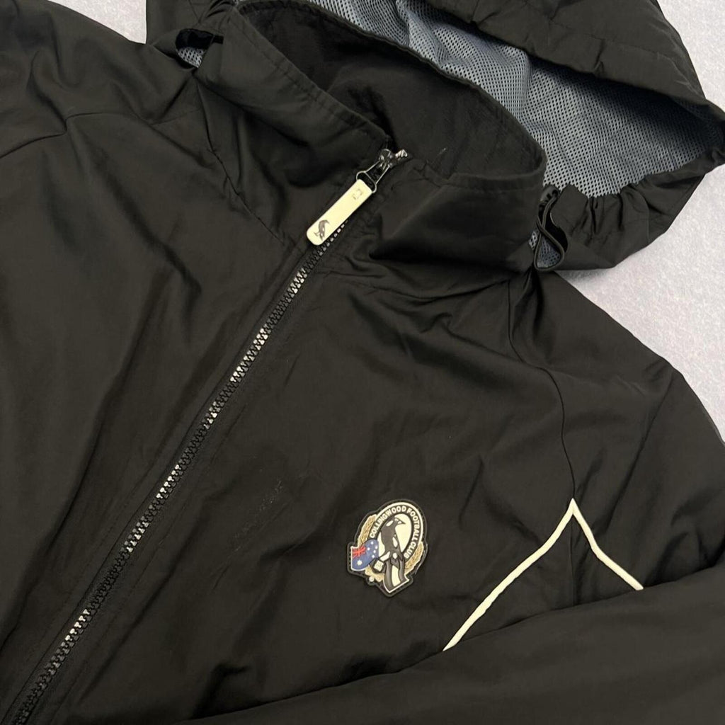 Vintage 90’s Collingwood Magpies AFL Black Hooded Puffer Jacket Oversized Small