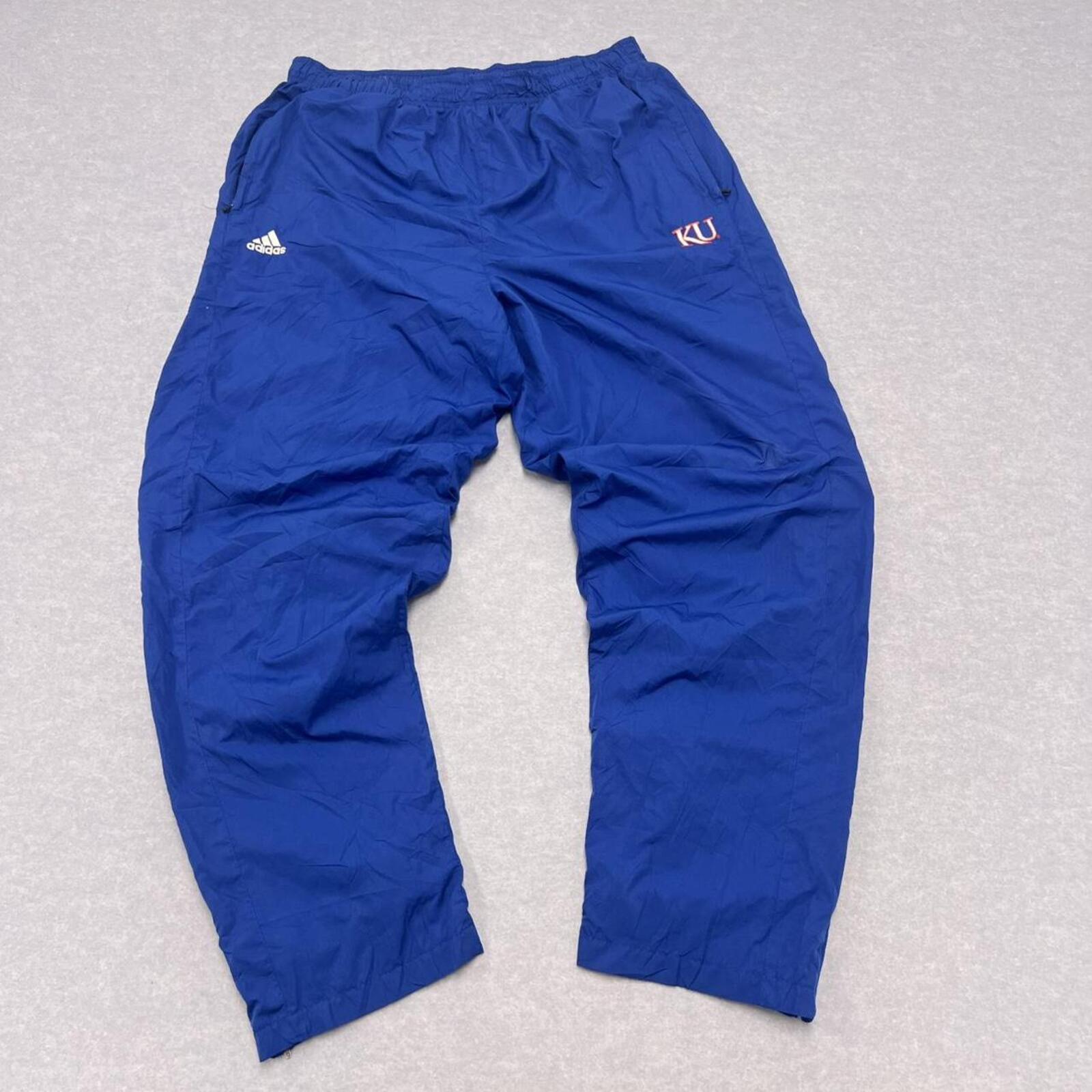 Vintage Adidas Kansas Jayhawks KU NCAA Royal Blue Baggy Track Pants Men's XL