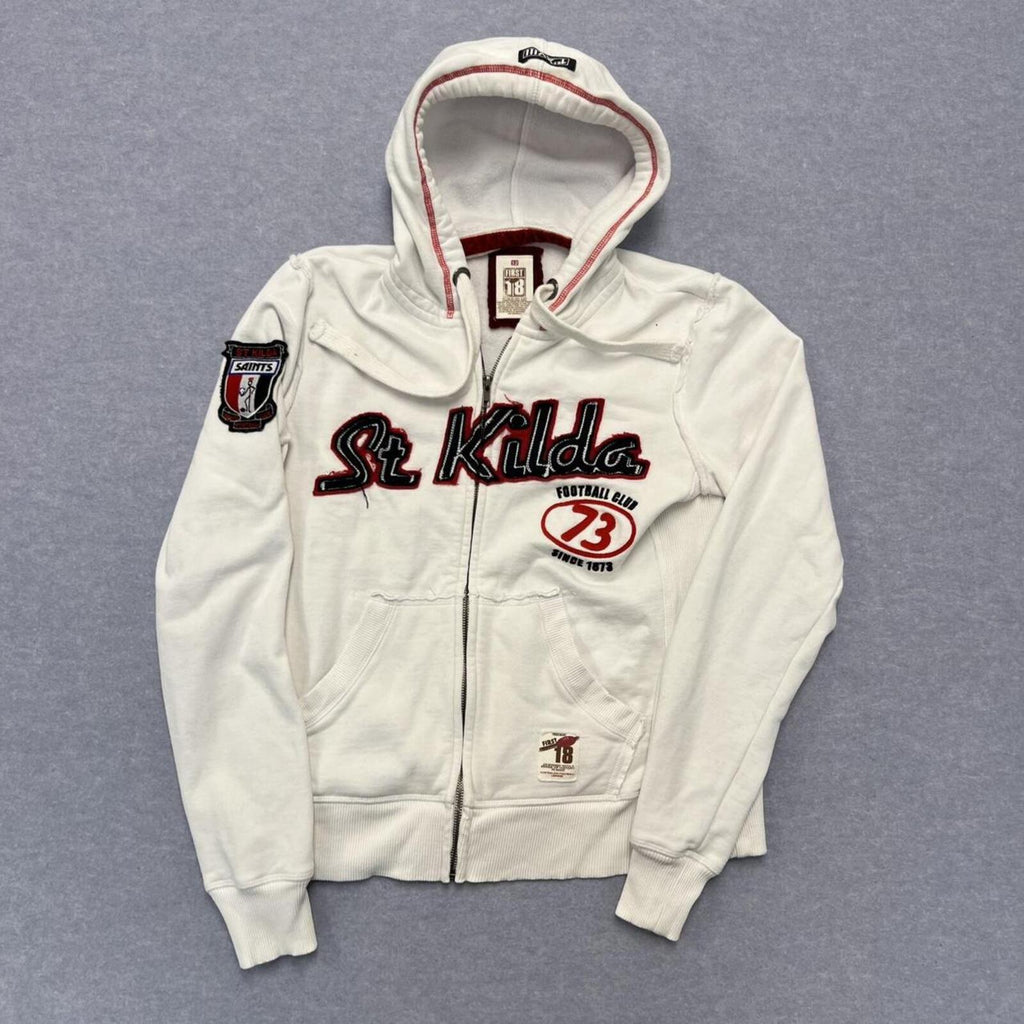 Vintage Retro St Kilda Saints First 18 Women's White Zip Hoodie AFL Size 12