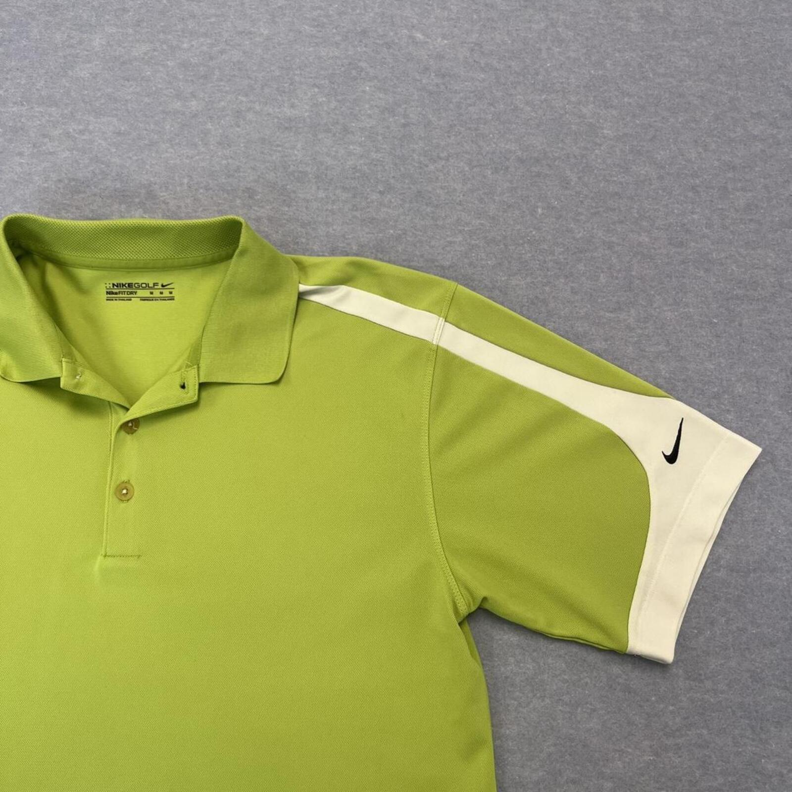 Vintage Nike Golf Fit Dry Men’s Lime Green & White Sleeve Hit Sports Polo Medium